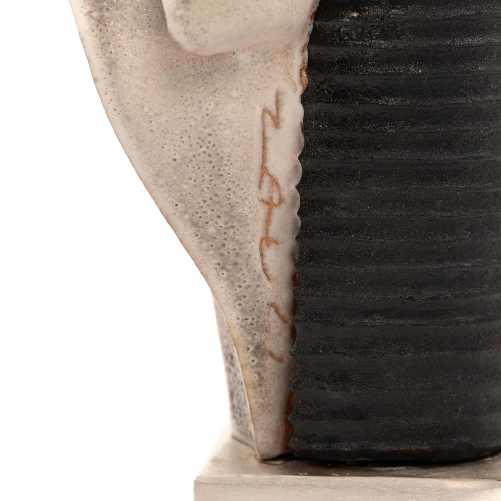 photo buy Stoneware Sculpture On Steel Base With Glaze In Grey White Black, Signed Zauli