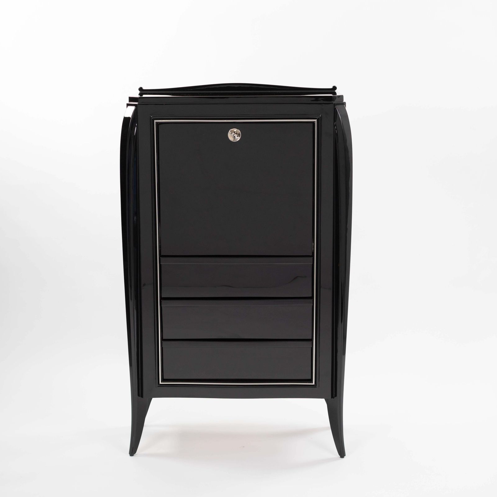 French Art Déco Secretaire Black High Gloss Lacquer Nickel Plated Fittings 1925 photo furniture