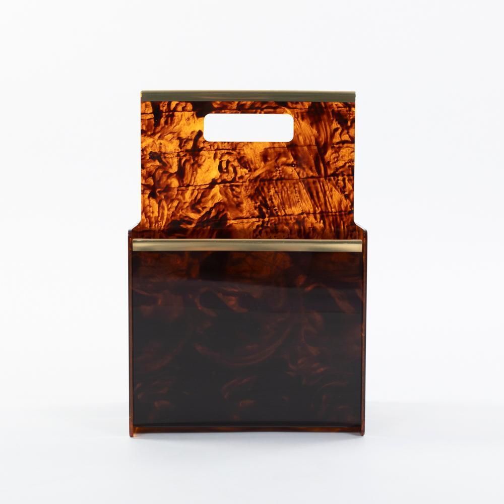 French Elegante Mid Century Lucite Brass Magazine Rack By Maison Dior 1970s photo furniture
