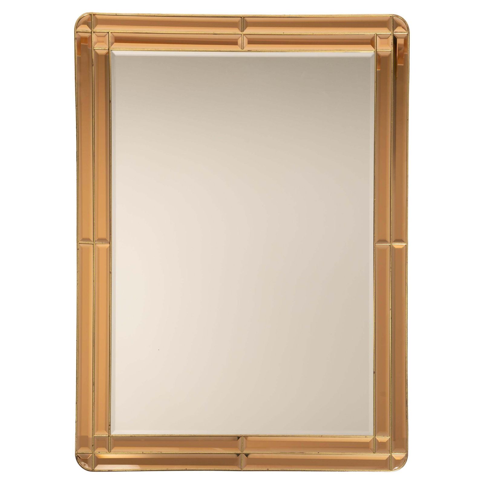 Italian Mid Century Mirror Amber Gold Faceted Surfaces 1970s