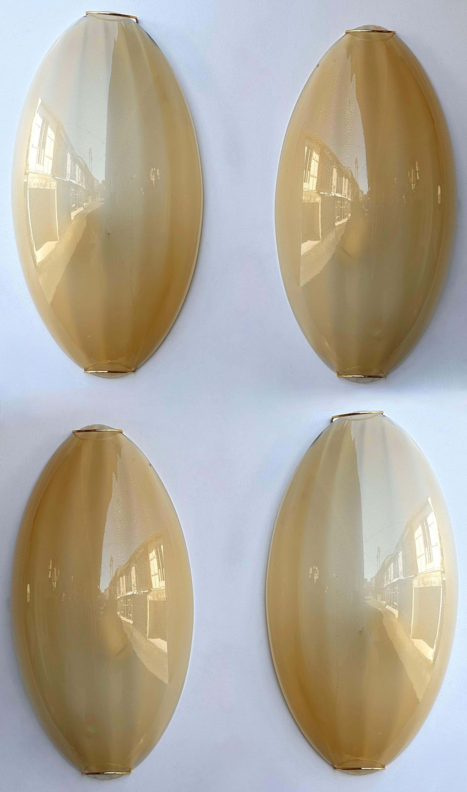 3255.0 Contemporary Pair Of Yellow Gold Leaf Murano Glass And Brass Sconces, Italy photo