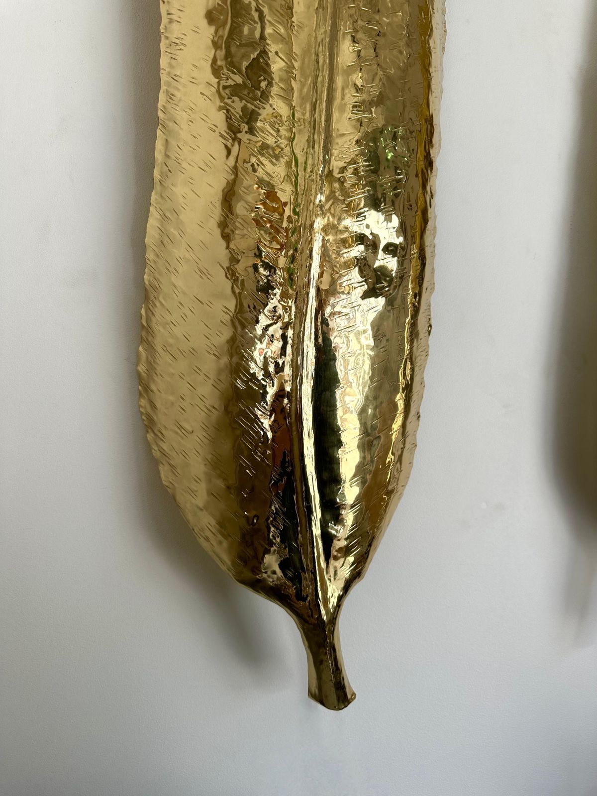 photo for sale Large Contemporary Pair Of Brass Palm Sconces, Italy