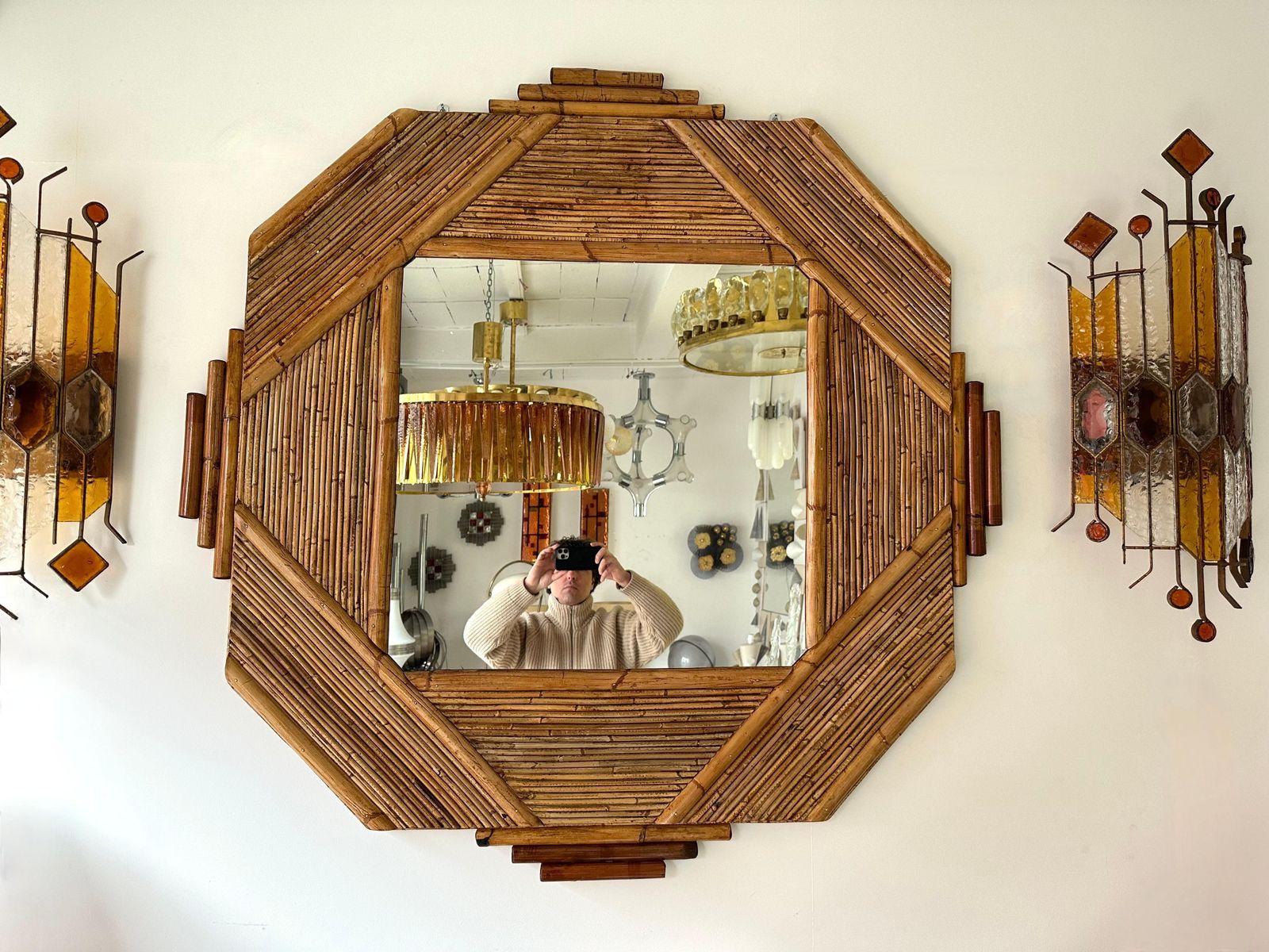 Large Bamboo And Rattan Mirror By Colin Morrow For Vivai Del Sud. Italy, 1970s photo Home Decor