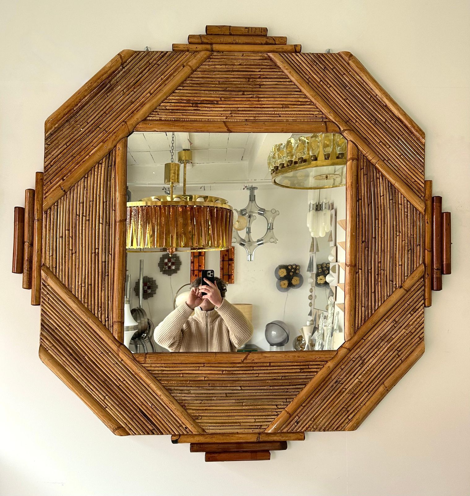 photo furniture Large Bamboo And Rattan Mirror By Colin Morrow For Vivai Del Sud. Italy, 1970s