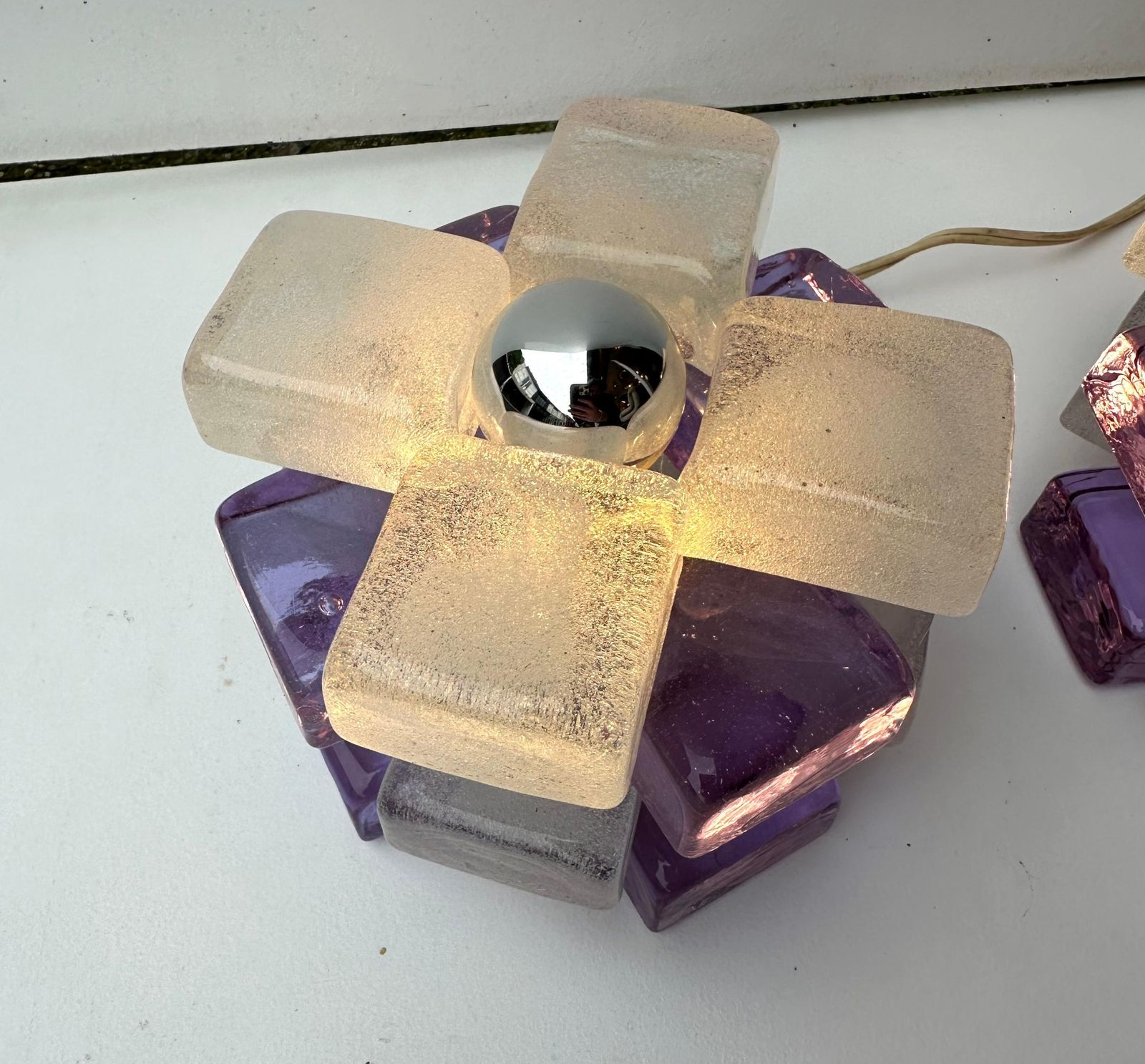 3255.0 Pair Of Round Glass Cube Lamps By Poliarte, Italy, 1970s photo