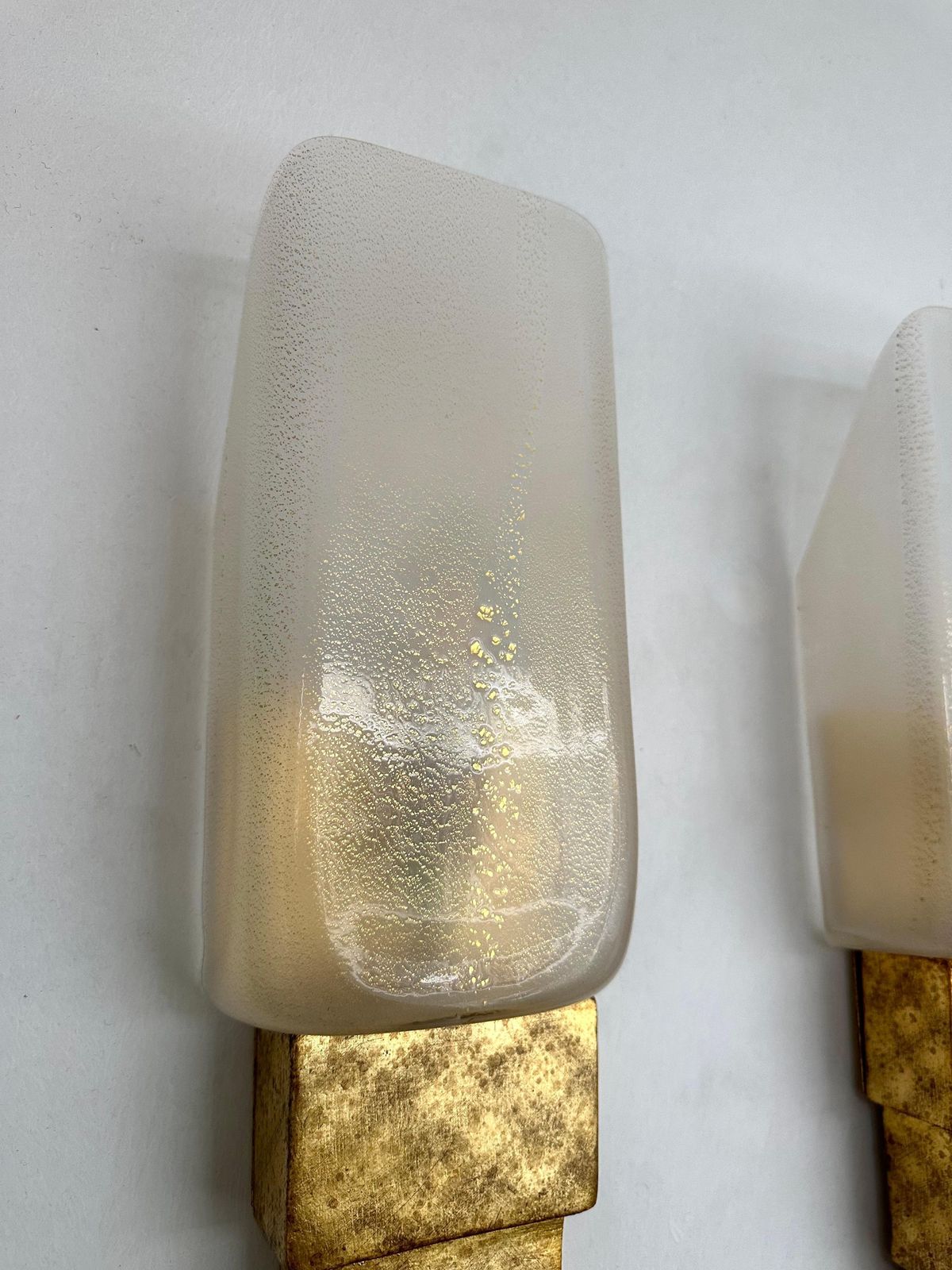 Pair Of Gold Leaf Murano Glass And Gilt Wood Sconces By Terzani, Italy, 1990s photo for sale