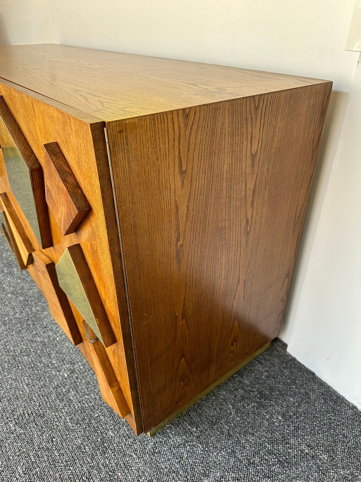 7709.0 Contemporary Geometrical Wood And Brass Sideboard, Italy photo
