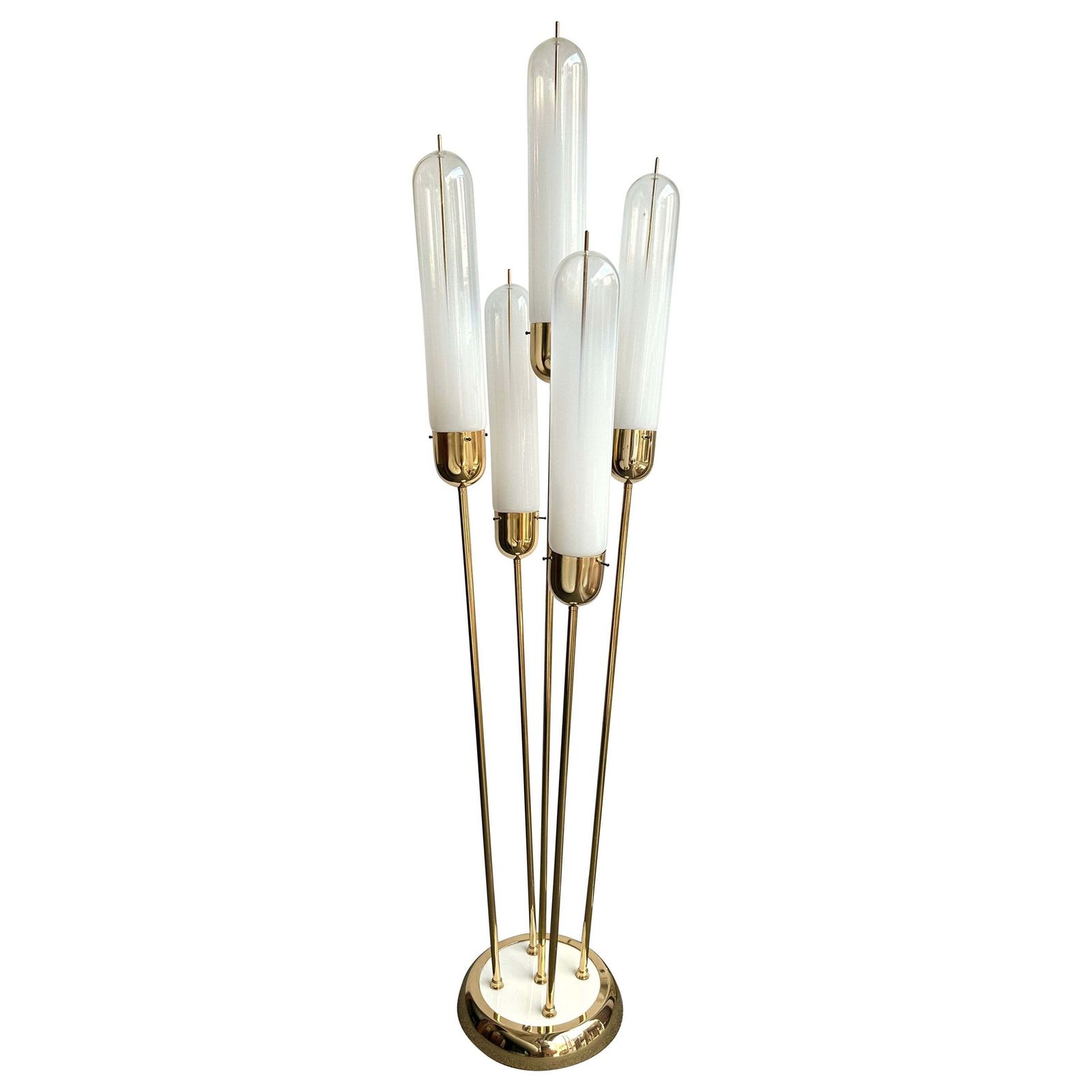 Mid Century Modern Brass Reed Floor Lamp Murano Glass By Mazzega, Italy, 1970s