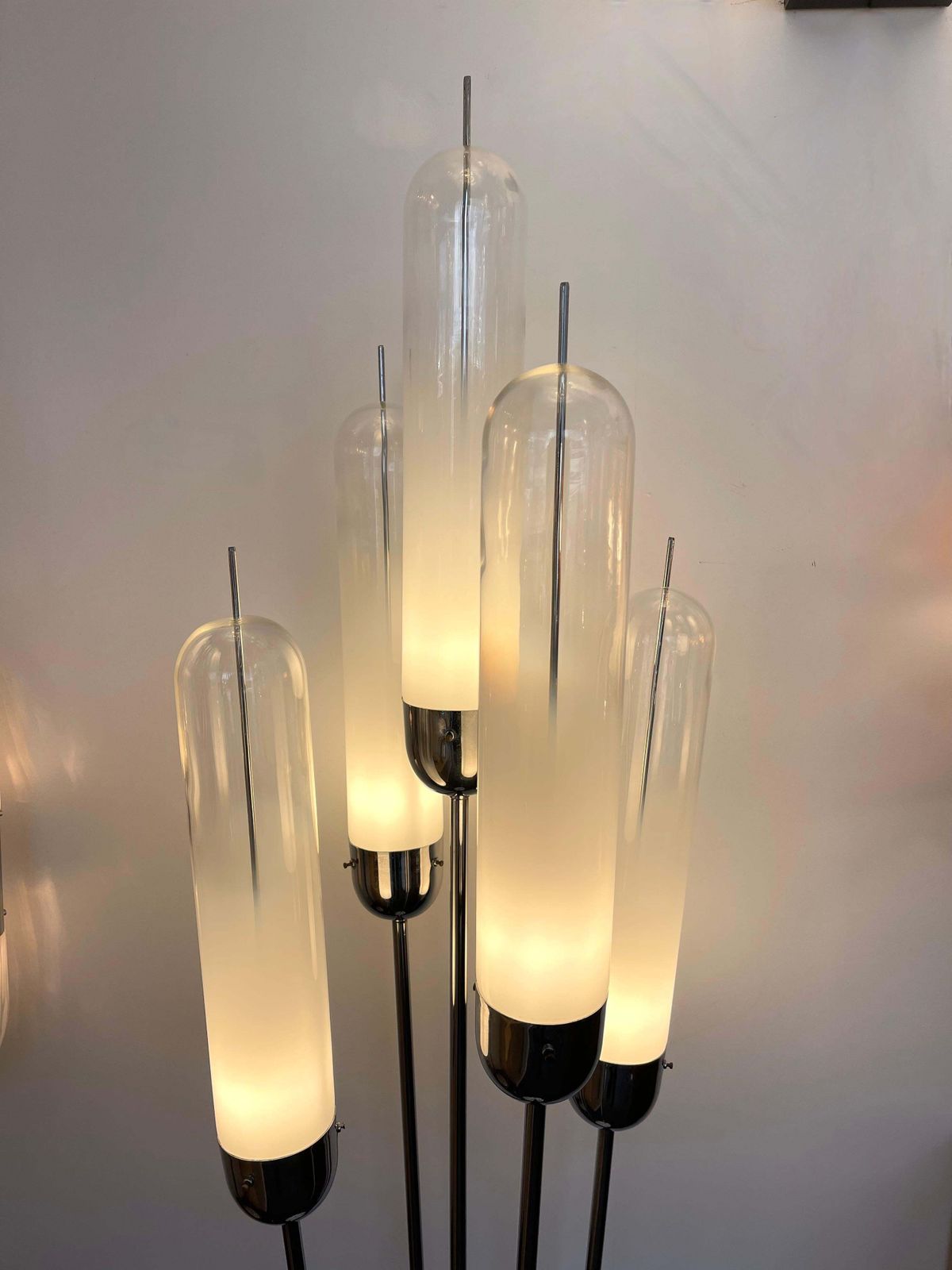 Mid Century Modern Reed Floor Lamp Murano Glass Metal By Mazzega, Italy, 1970s photo 5482.0