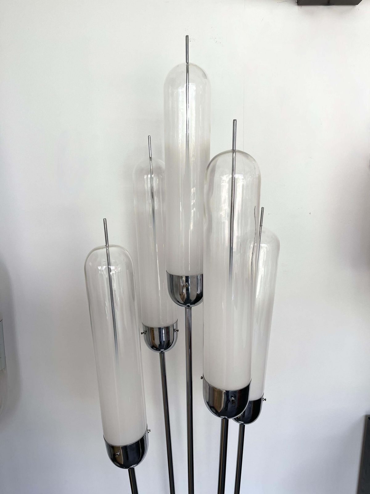 Mid Century Modern Reed Floor Lamp Murano Glass Metal By Mazzega, Italy, 1970s photo vinterior