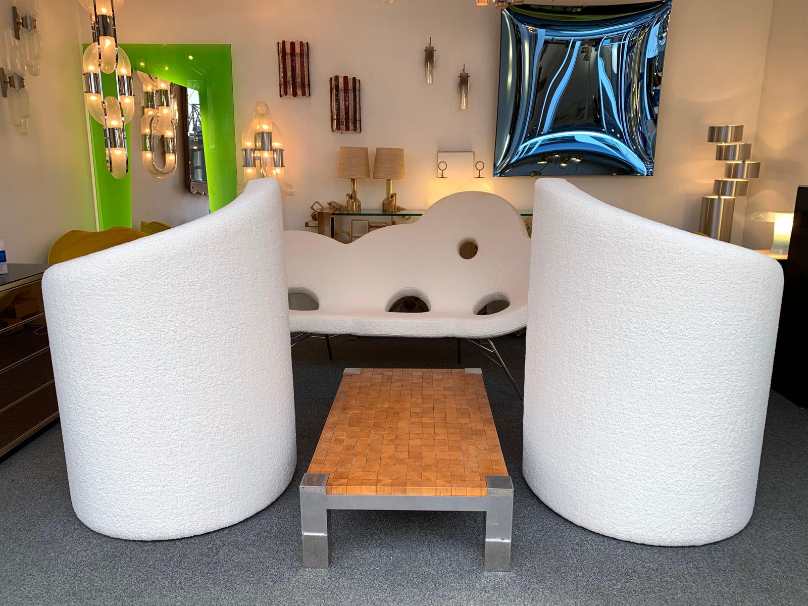 Pair Of Leaf Armchairs Bouclé Fabric, Italy, 1980s photo 5139.0