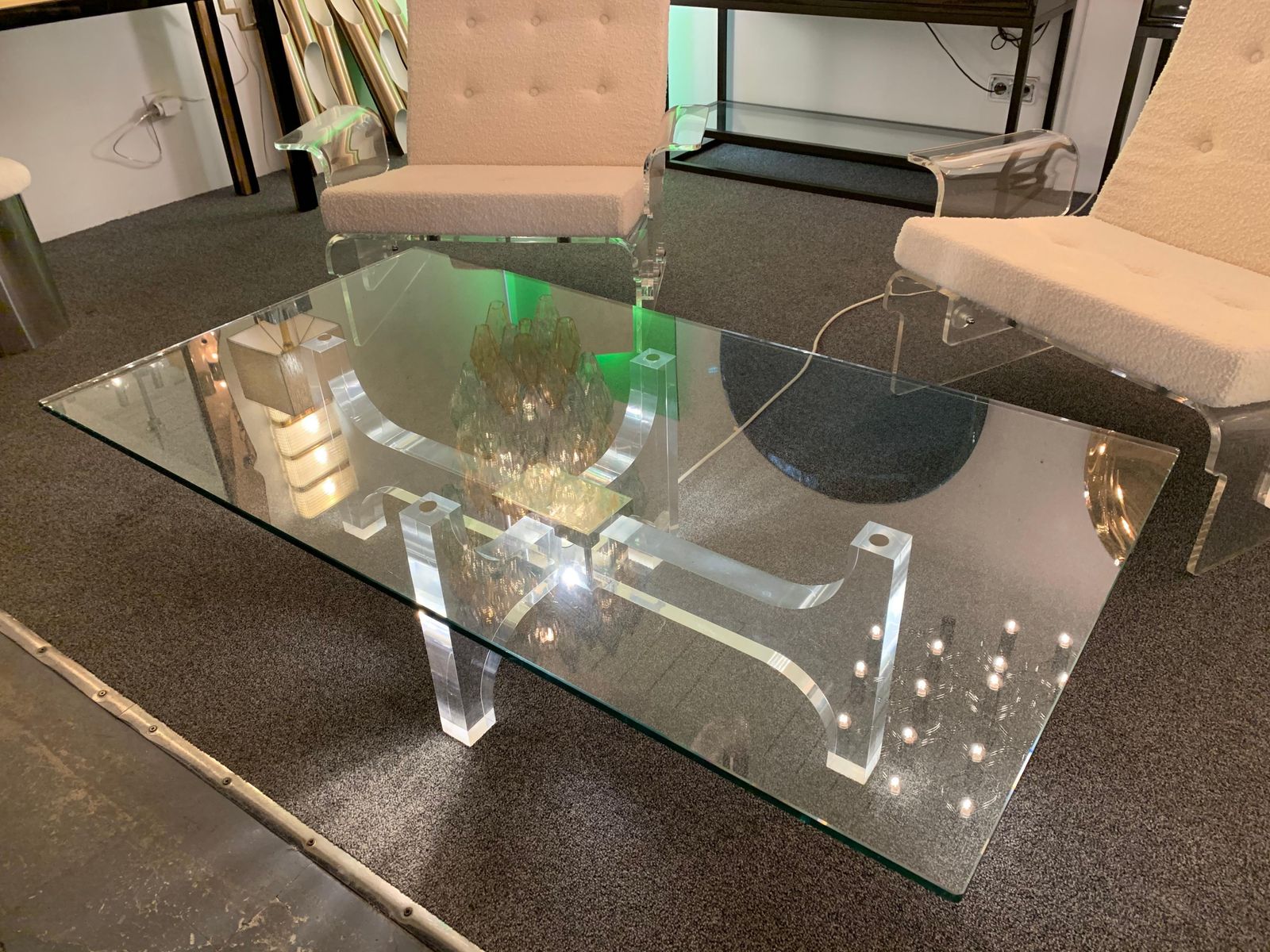 Lightning Lucite And Metal Coffee Table By Philippe Jean, France, 1970s photo for sale