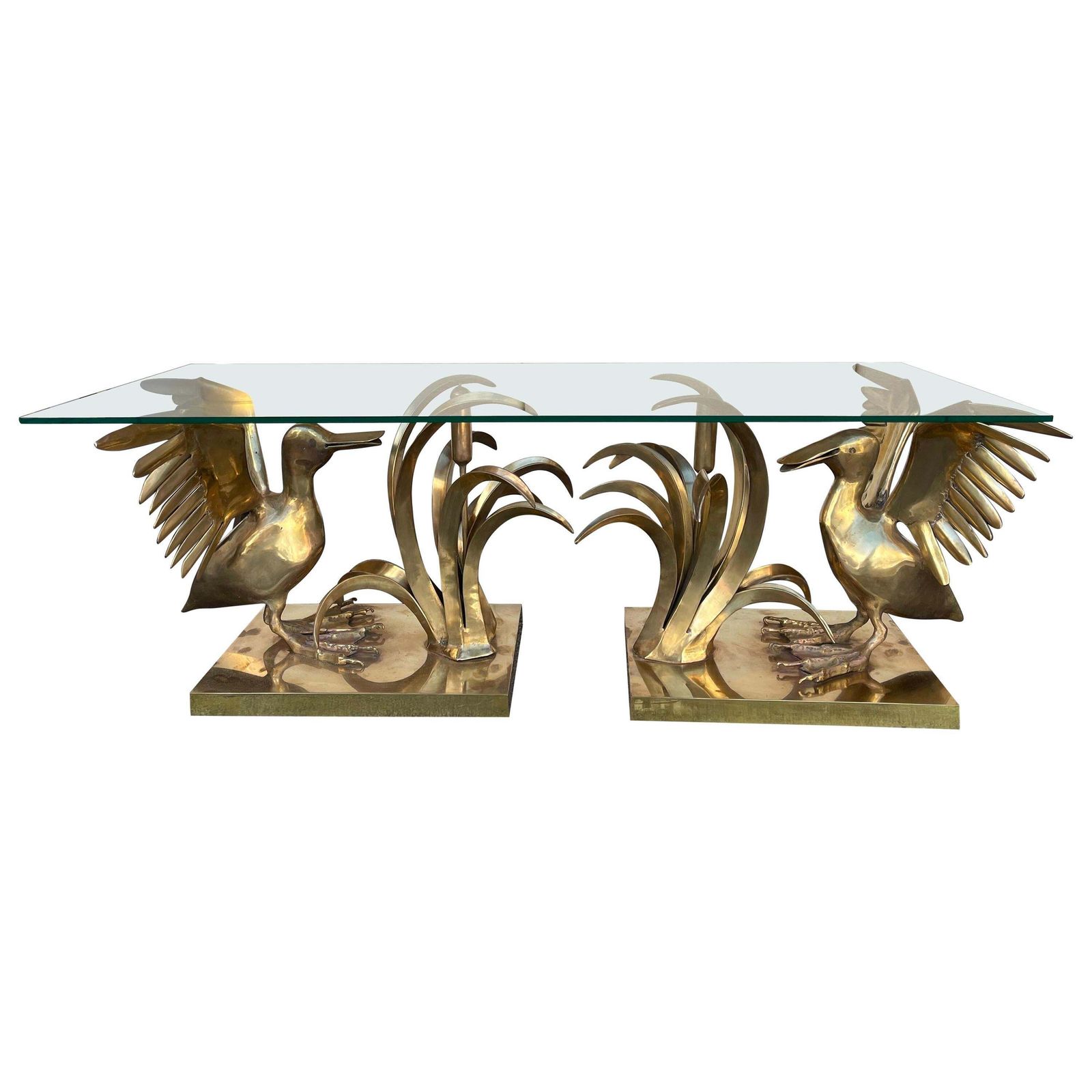 Bronze Pelican And Reed Coffee Table By Christian Techoueyres, France, 1970s