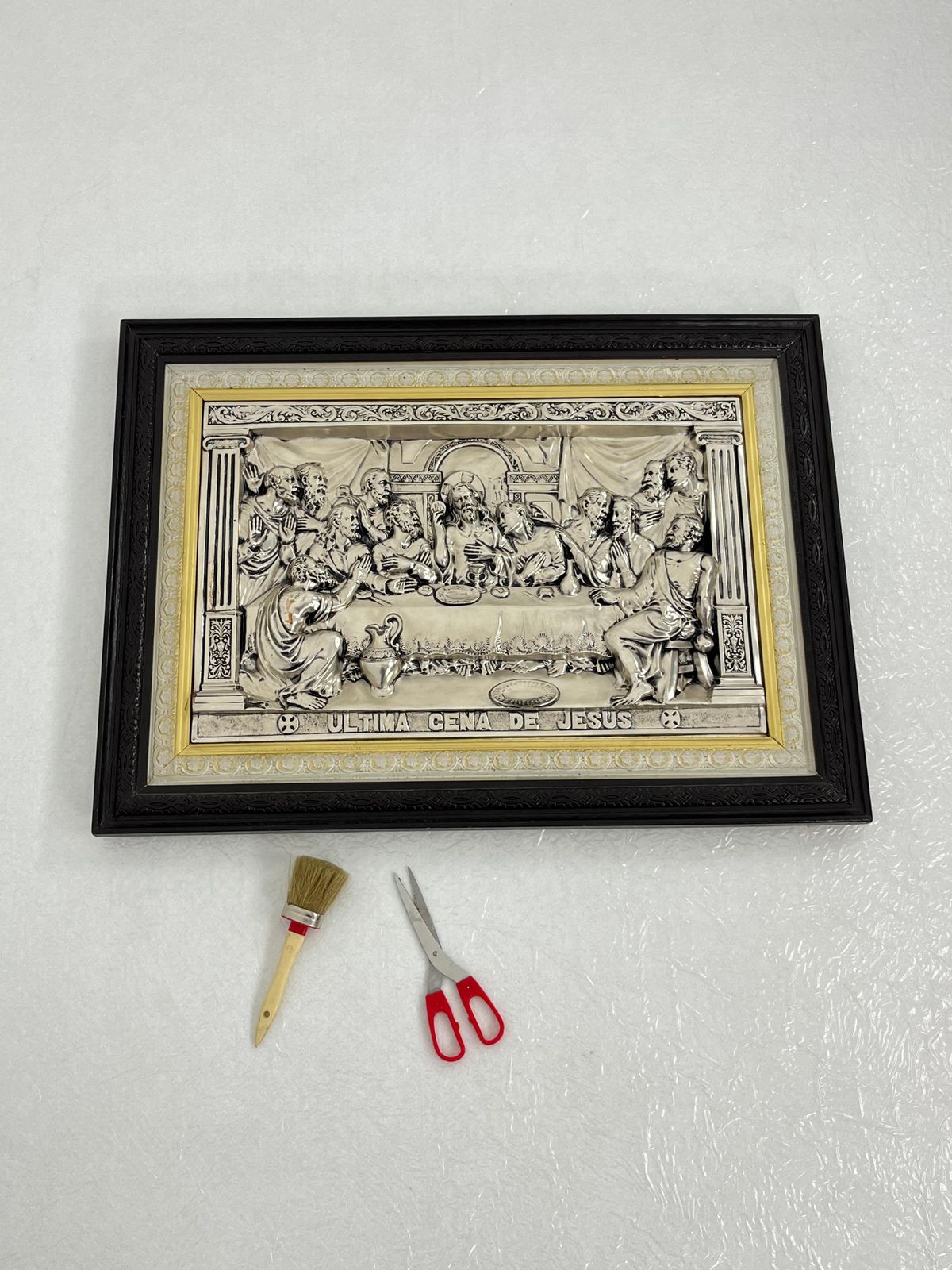 Large "Ultima Cena De Jesus" Made In Italy Silver Plated Metal 1960s photo Art