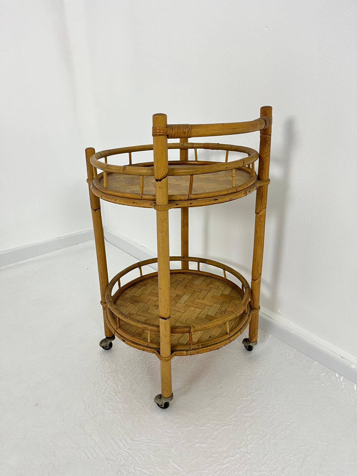 Mid Century Bamboo Circular Bar Cart, 1960s photo for sale