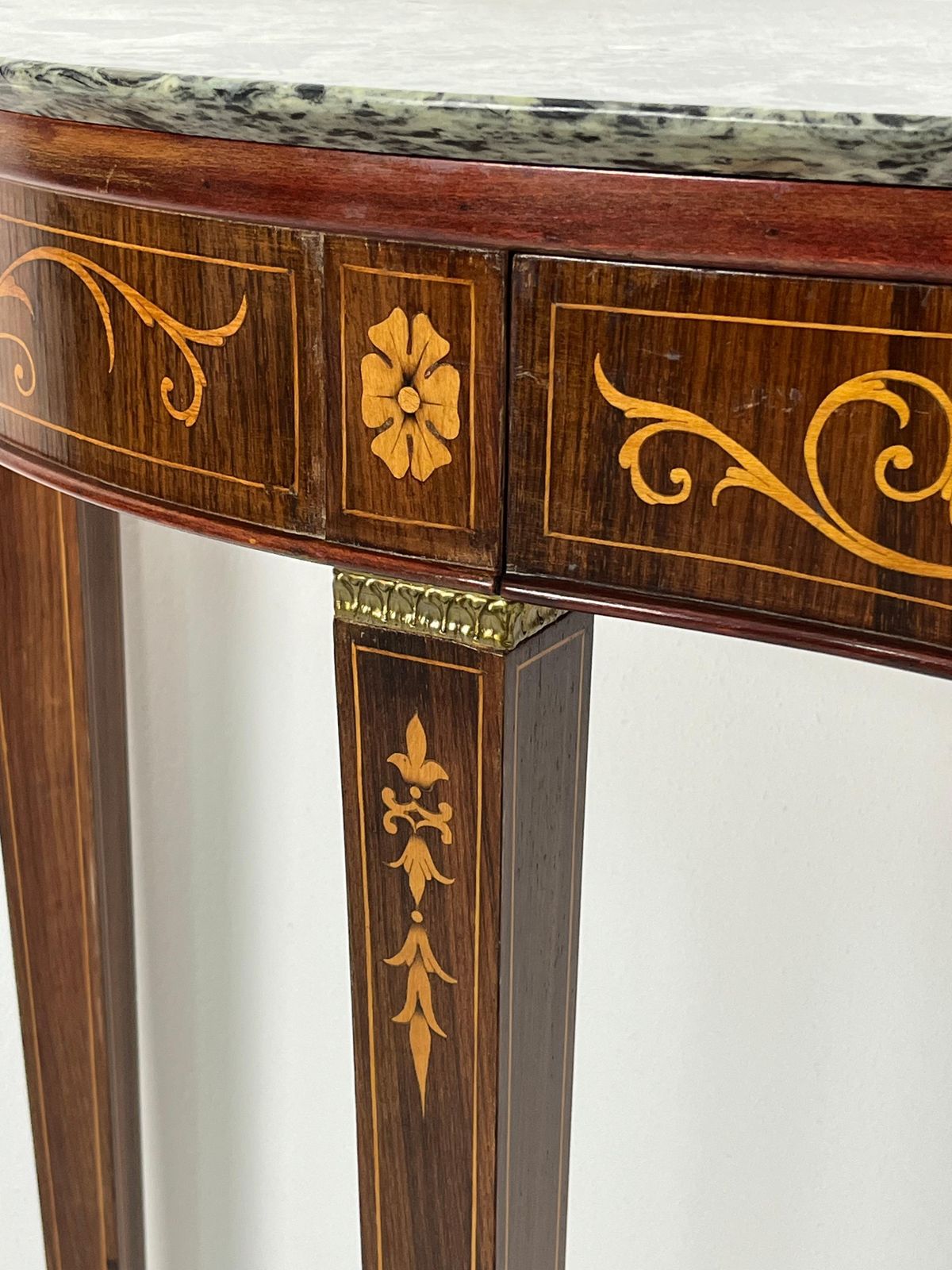 photo for sale Mid Century Italian Console Table With Green Marble Top, Brass Feet, 1960s