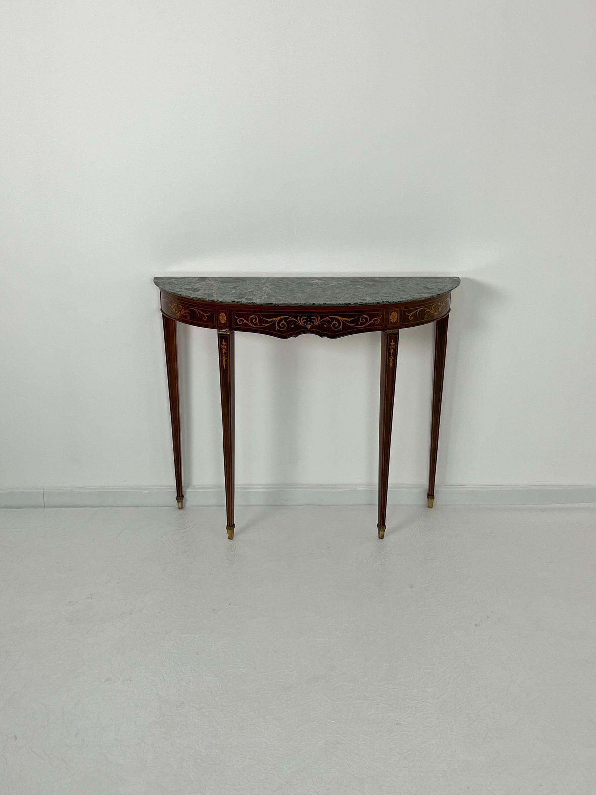 1542.0 Mid Century Italian Console Table With Green Marble Top, Brass Feet, 1960s photo