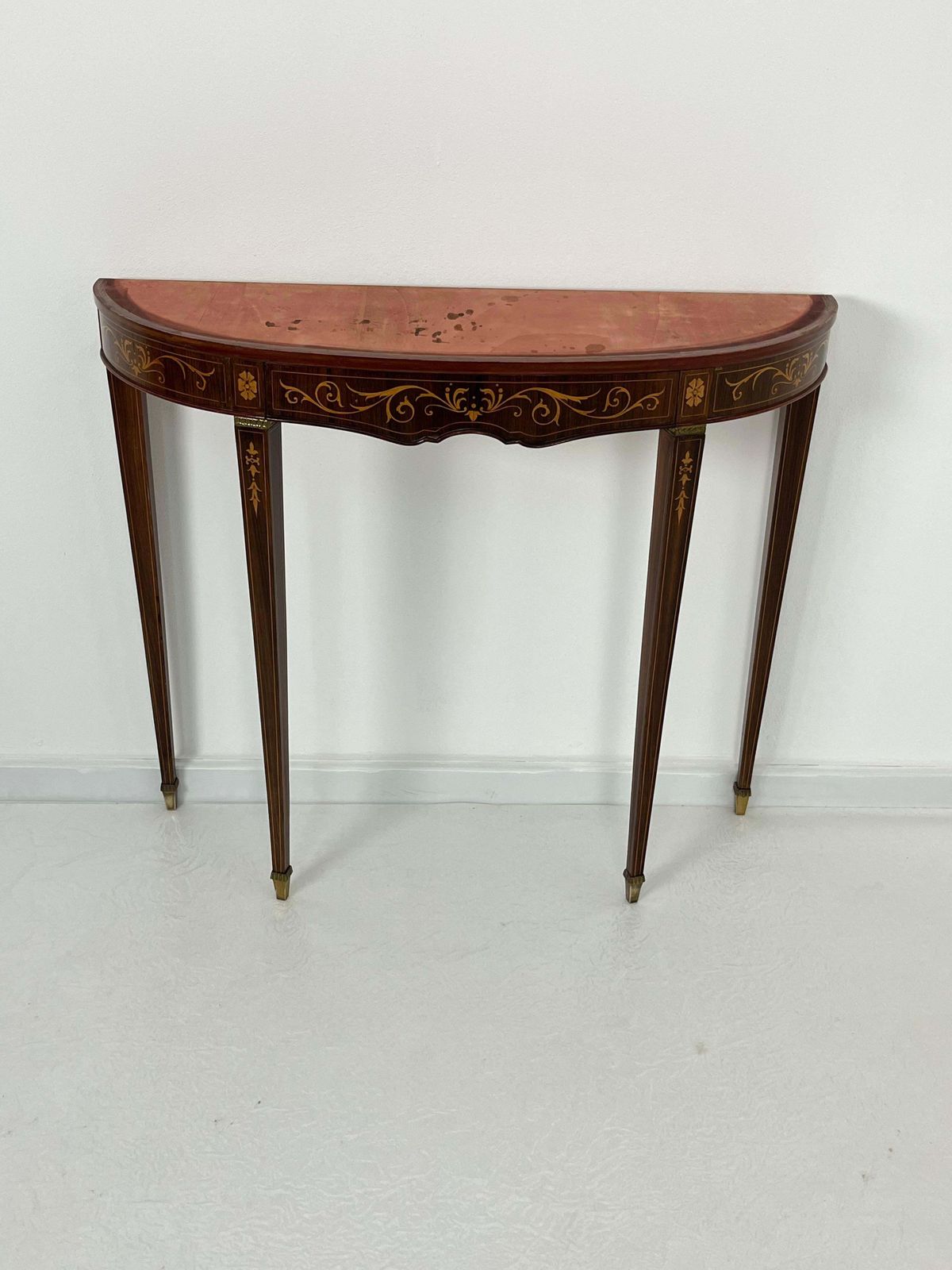 photo vinterior Mid Century Italian Console Table With Green Marble Top, Brass Feet, 1960s