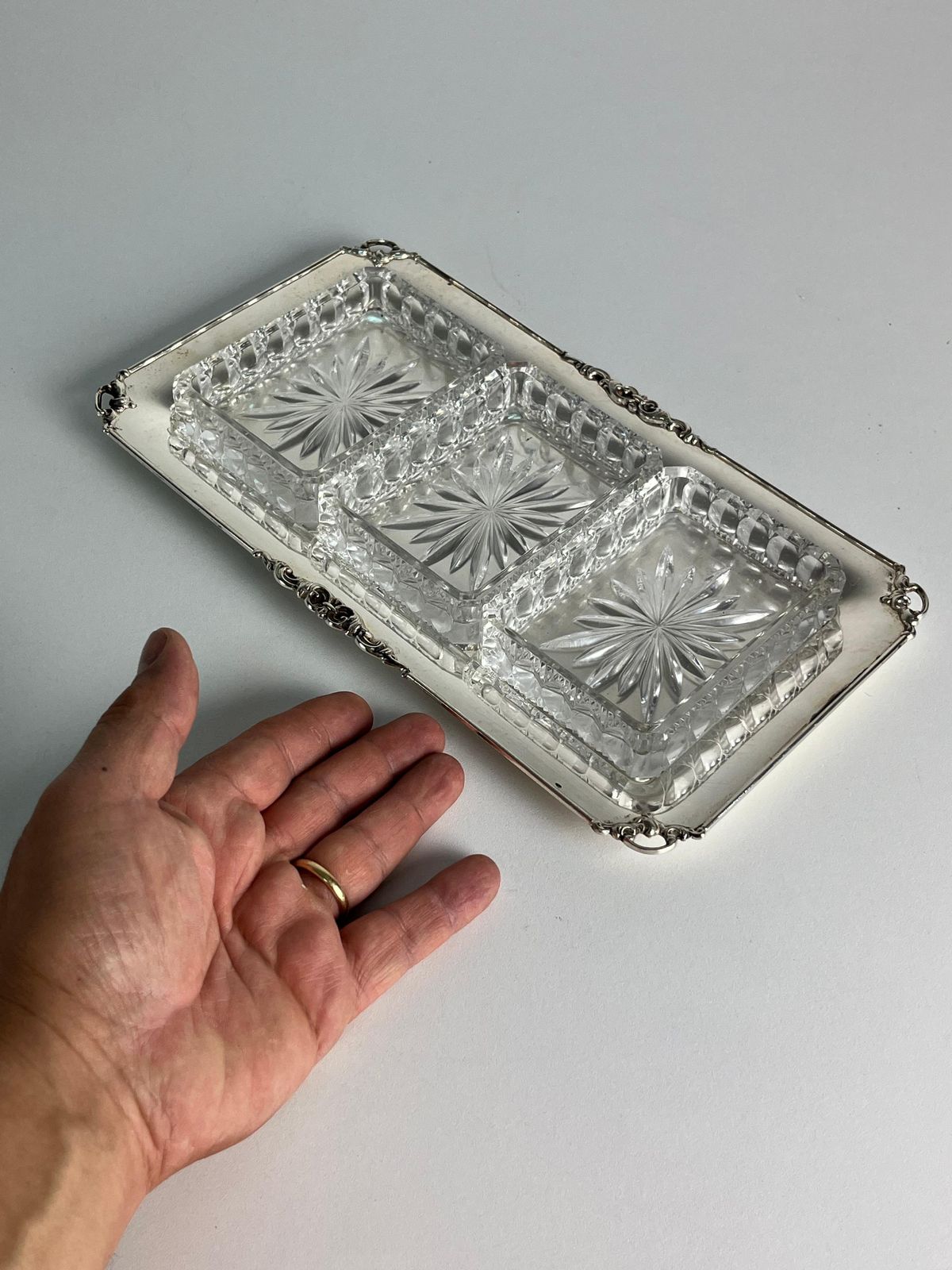 800 Silver And Glass Appetizer Dish, Made In Italy, 1980s photo vinterior