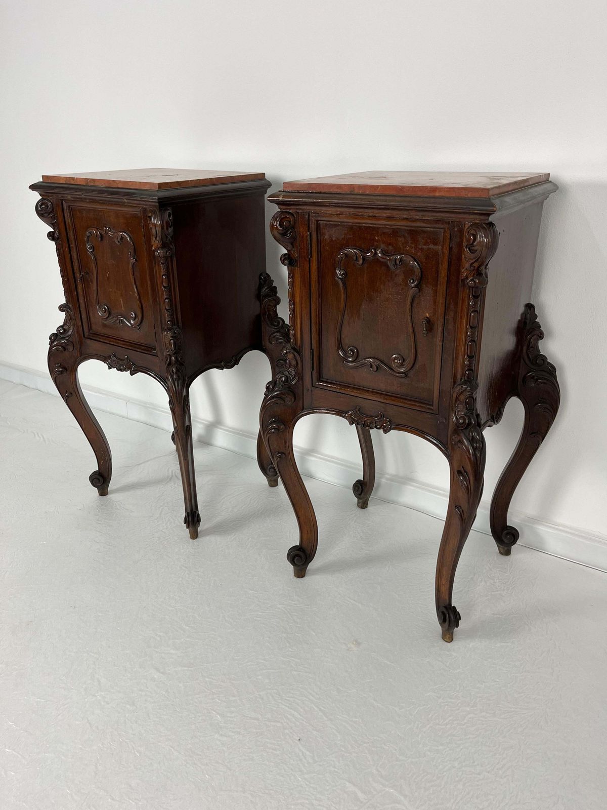 Furniture Set Of 2 French Louis XV Night Stands, Marble Top, 1930s photo