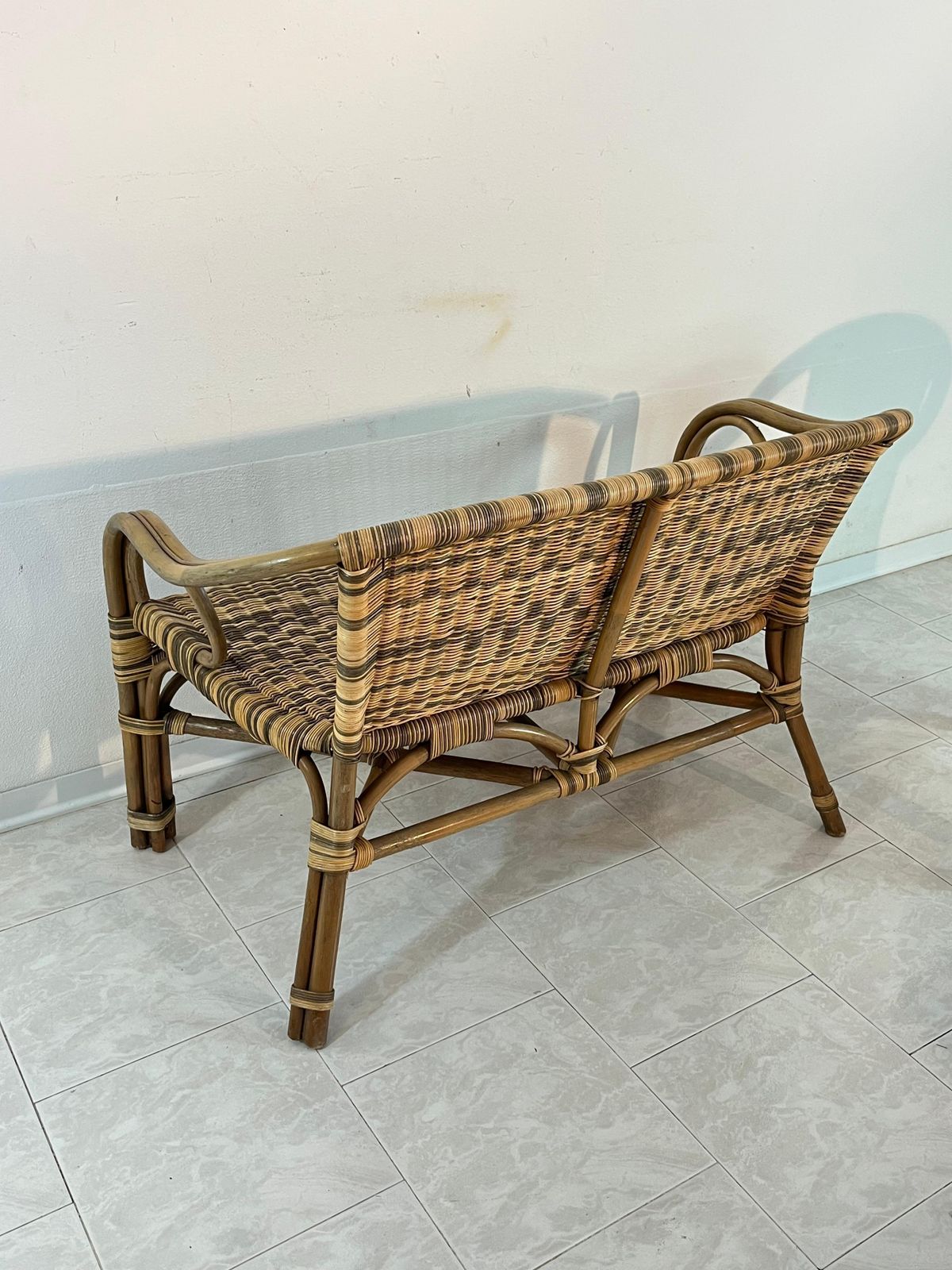photo for sale Set Of 4 Wicker Sofa Armchairs Coffee Table Made In Italy 1960s