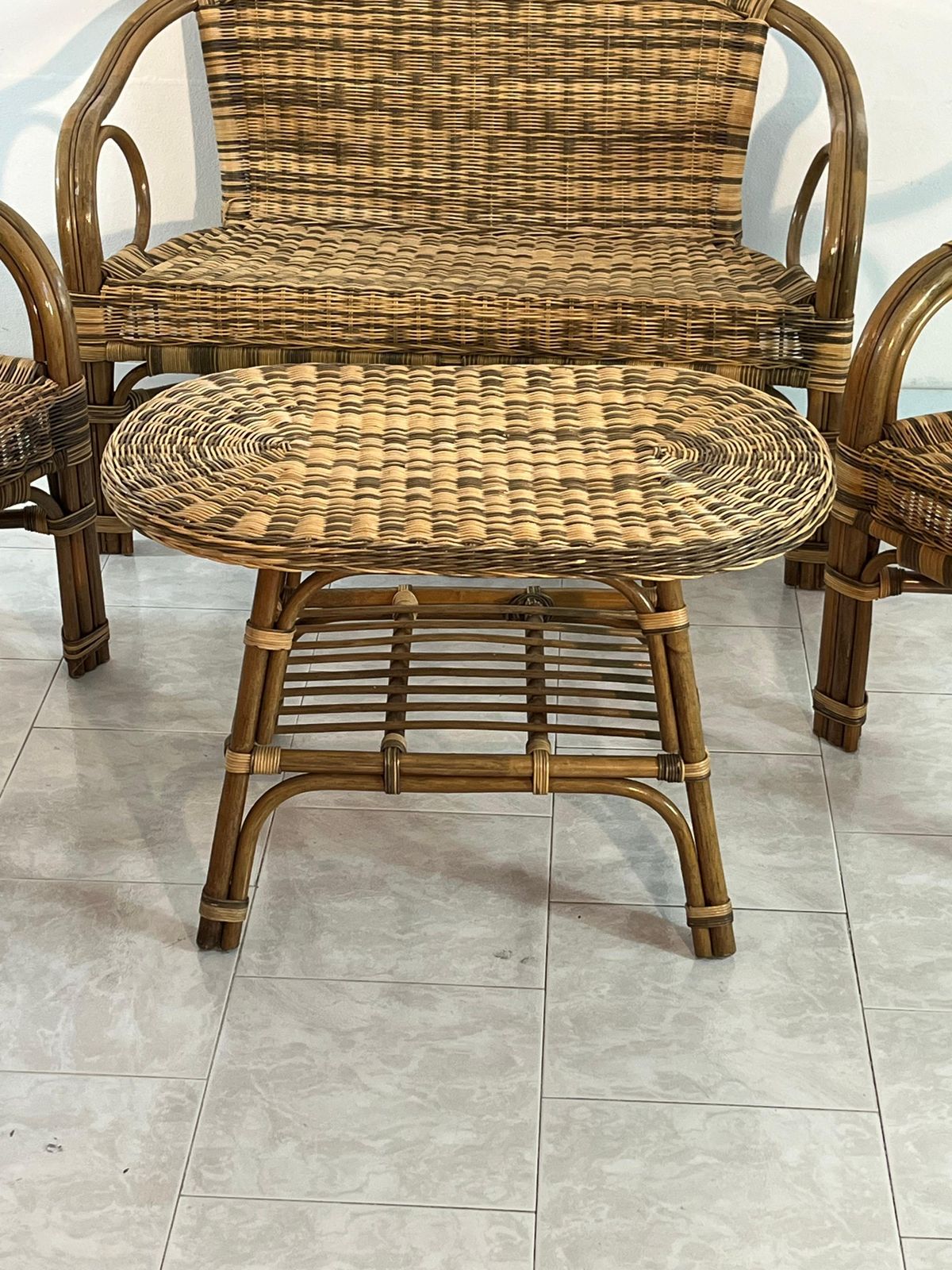 3255.0 Set Of 4 Wicker Sofa Armchairs Coffee Table Made In Italy 1960s photo