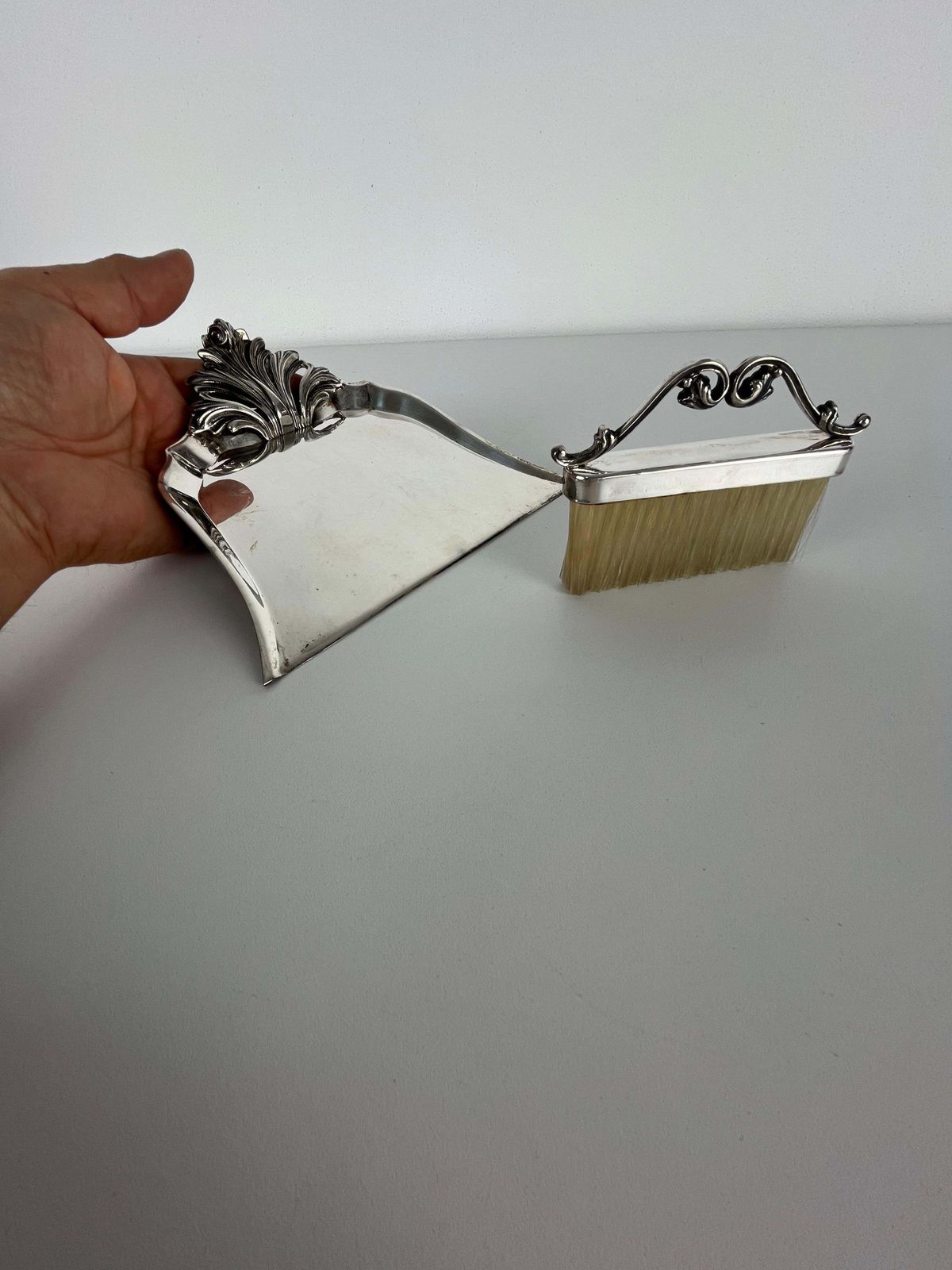 800 Silver Crumb Collector And Brush, Made In Italy, 1980s photo buy