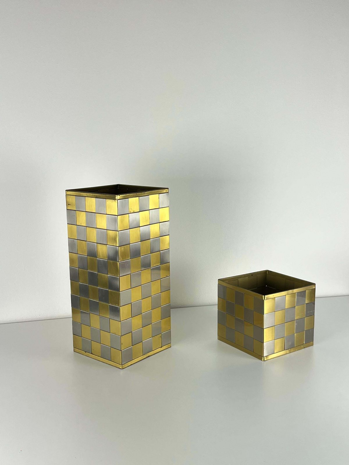 Set Of 2 Umbrella Stands And Plant Holder Brass And Steel, Made In Italy, 1970s photo 1533.0