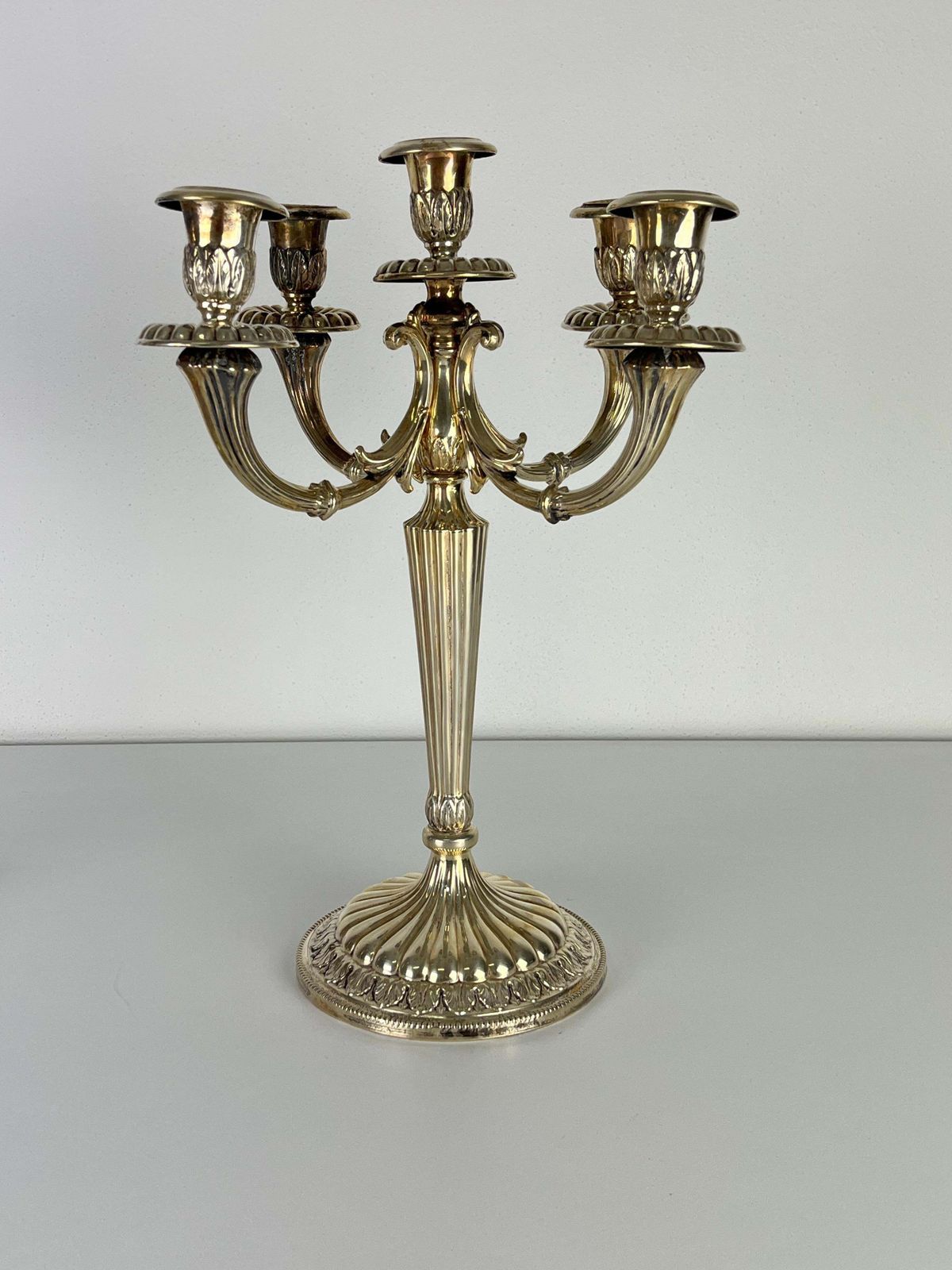 Set Of 2 Italian Candelabras 800 Silver 5 Flame, 1980s photo 3084.0