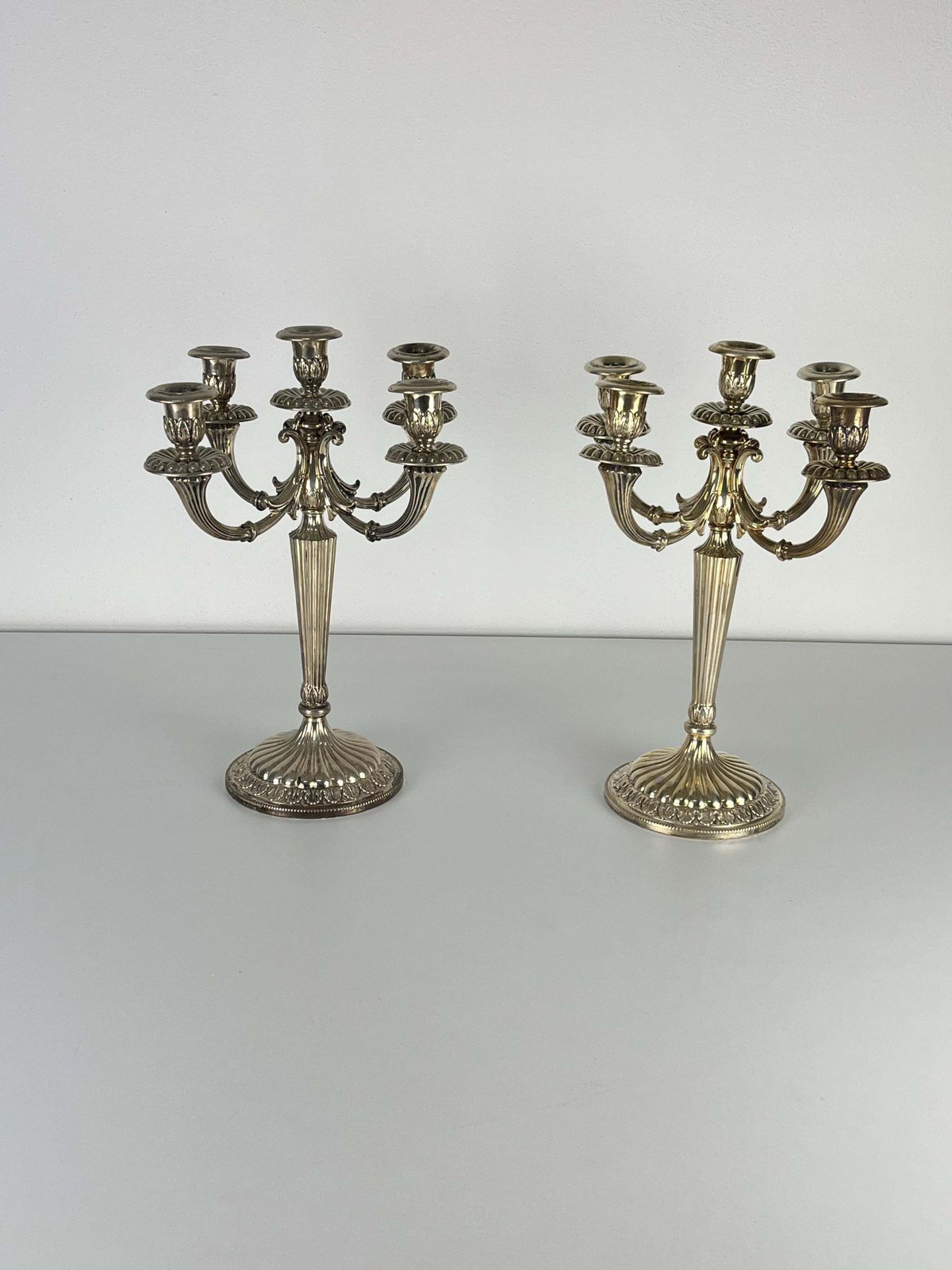 3084.0 Set Of 2 Italian Candelabras 800 Silver 5 Flame, 1980s photo