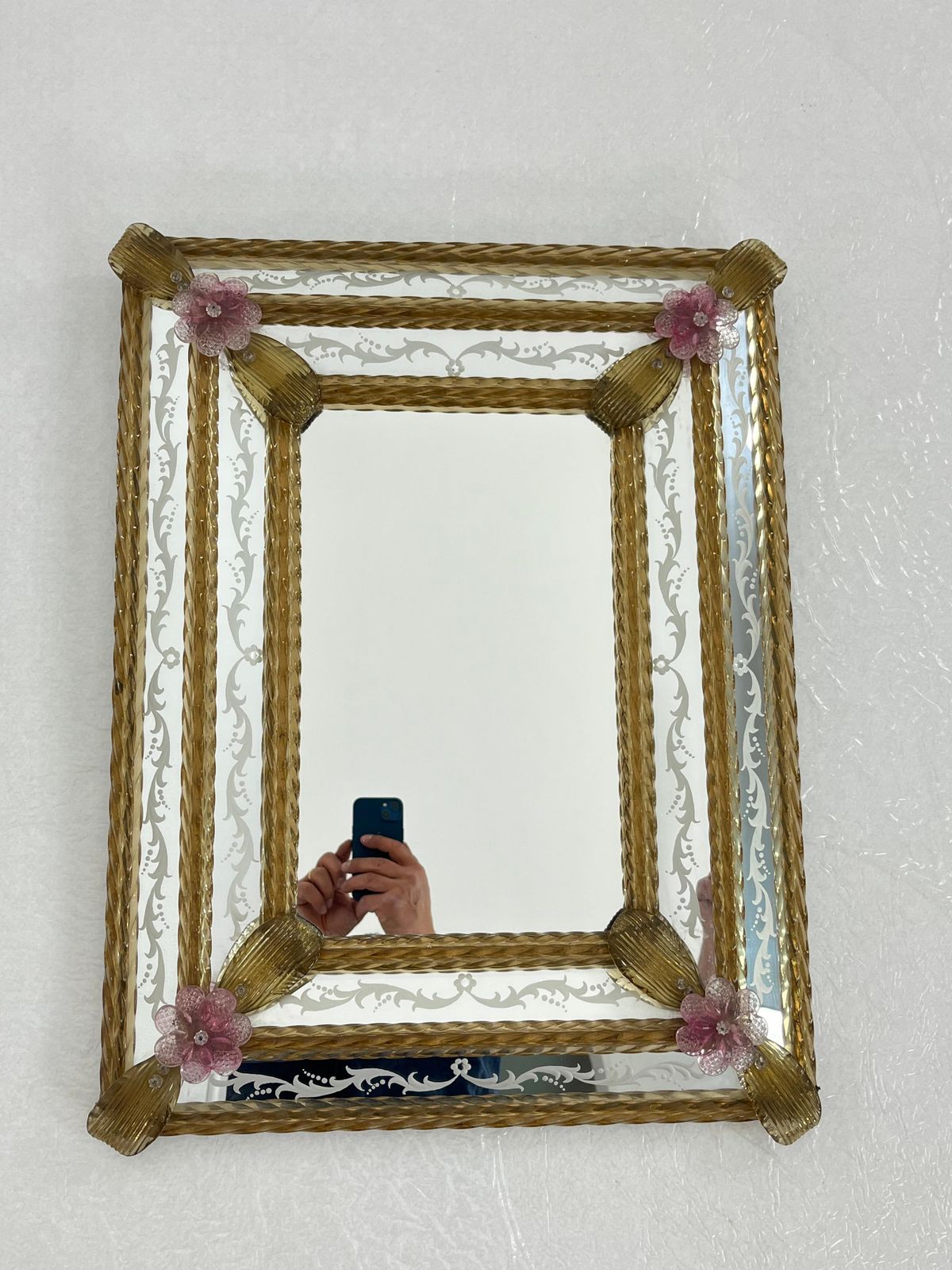 Mid Century Murano Glass Wall Mirror Maestri Muranesi, 1950s photo furniture