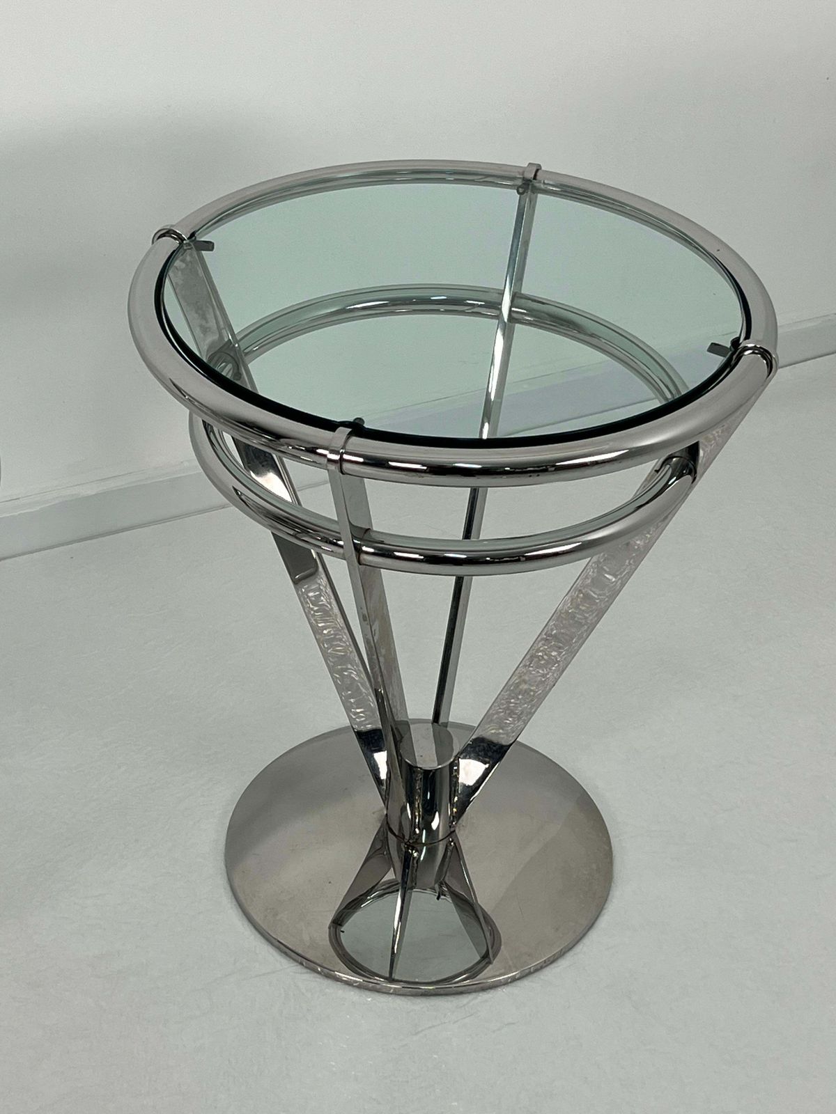 Set Of 2 Delightful Space Age Steel And Glass Night Stands 1980s photo 5653.0