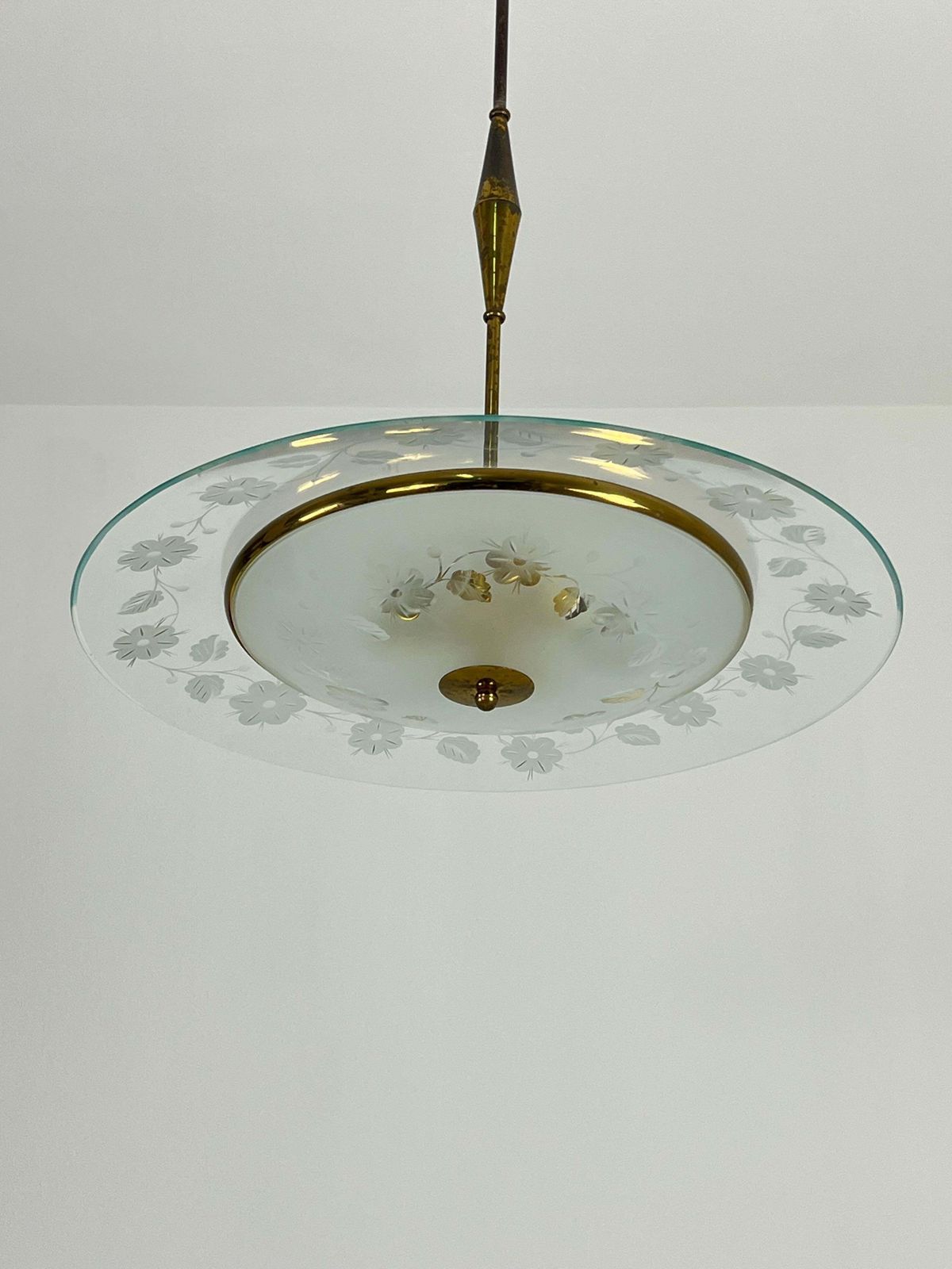 Nile Green Murano Glass And Brass Chandelier Attributed To Pietro Chiesa 1950s photo vinterior