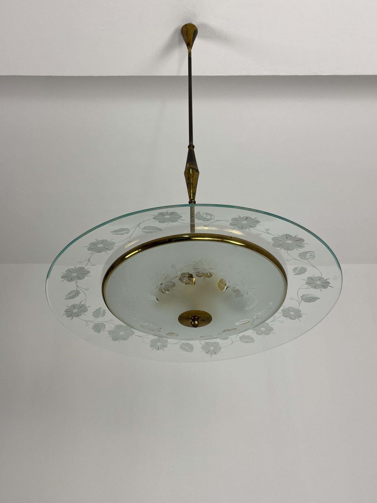 Lighting Nile Green Murano Glass And Brass Chandelier Attributed To Pietro Chiesa 1950s photo