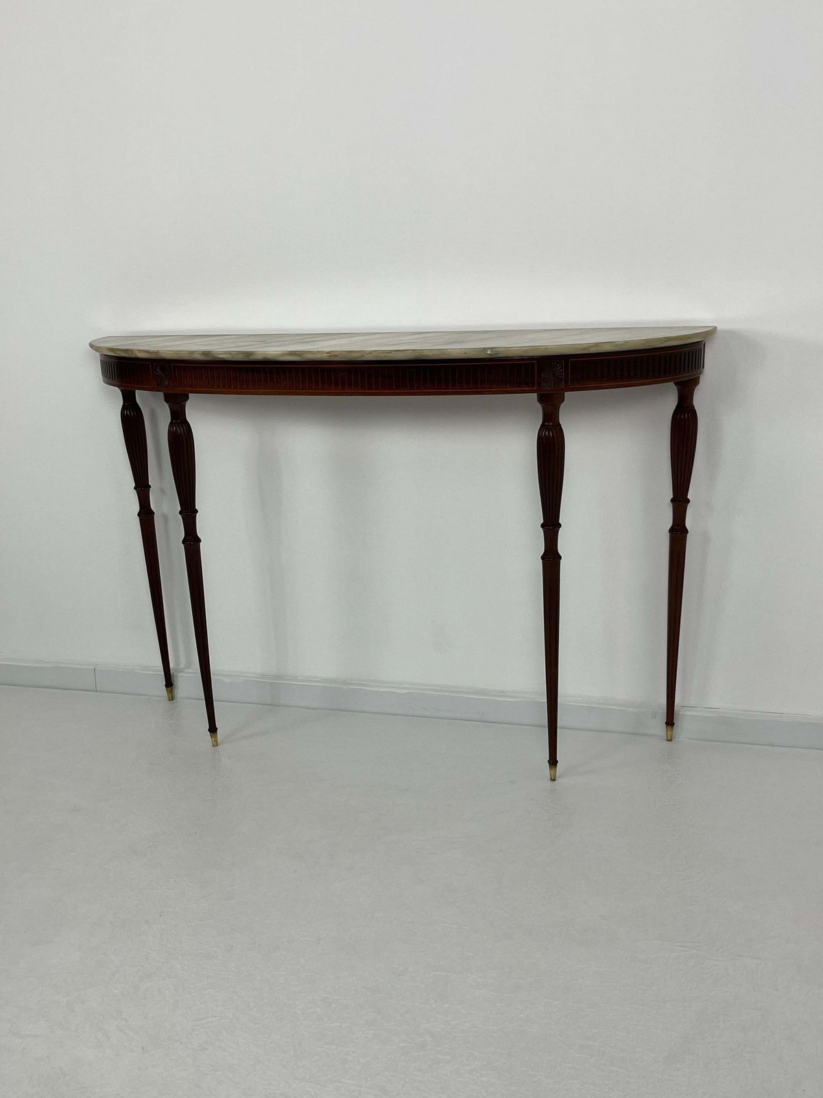 Italian Console Table Mid Century Marble Top Brass Details 1950s photo vintage
