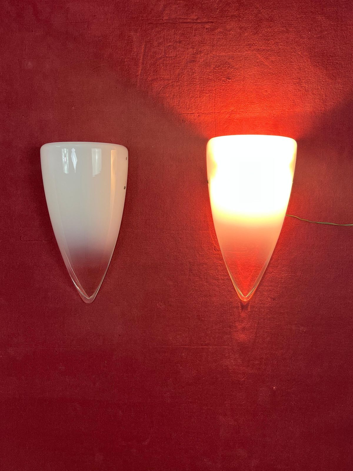 Set Of 2 Murano Milk Glass And Transparent Wall Lamps, 1980s photo buy