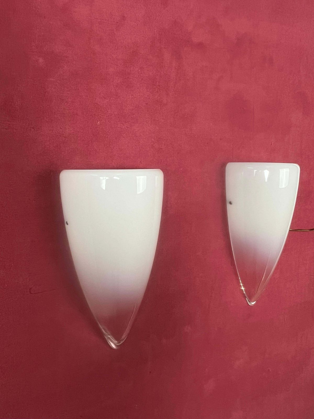 photo vinterior Set Of 2 Murano Milk Glass And Transparent Wall Lamps, 1980s