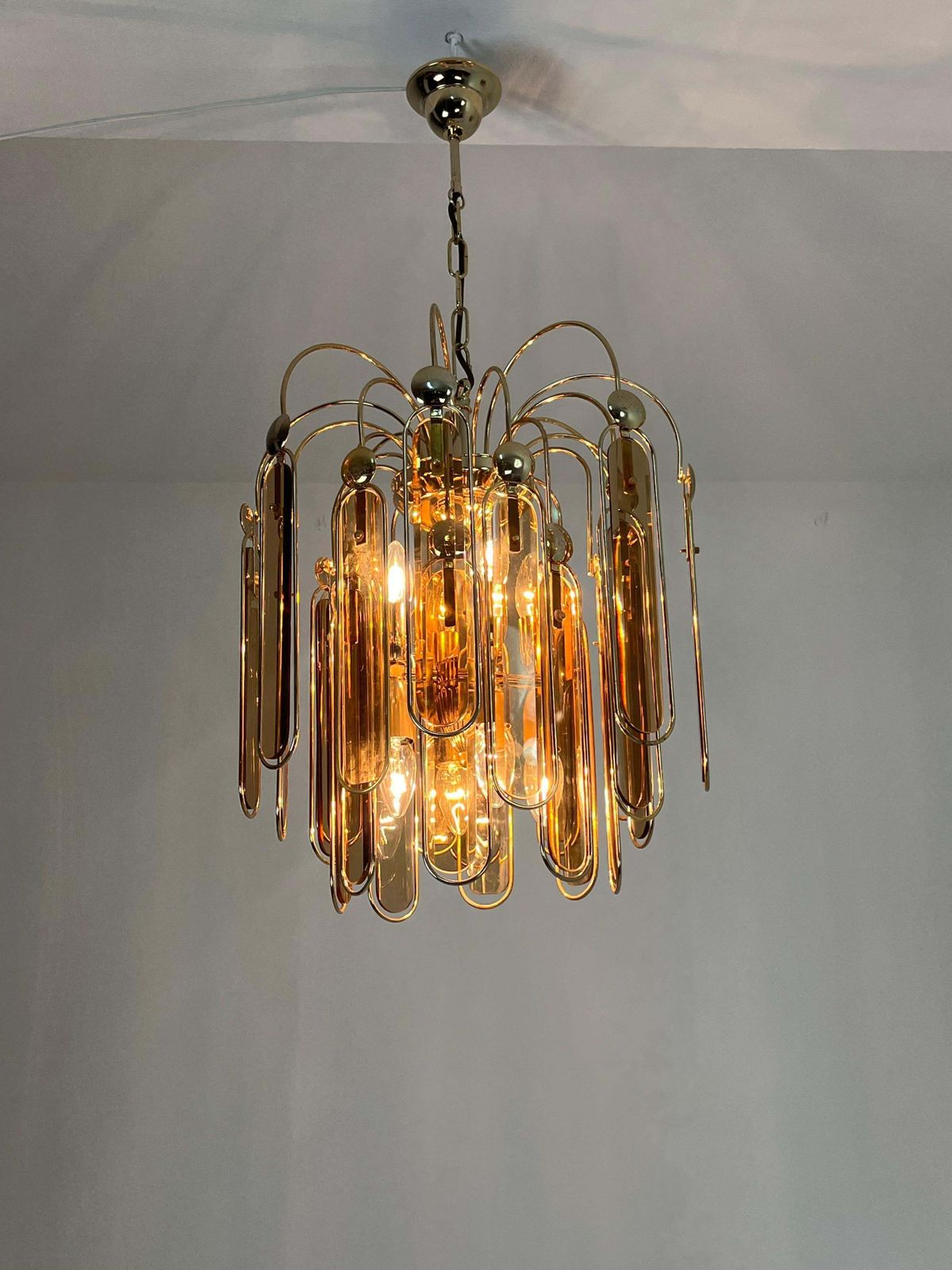 Set Of 2 Murano Glass Chandeliers Amber 6 Lights, 1960s photo Lighting