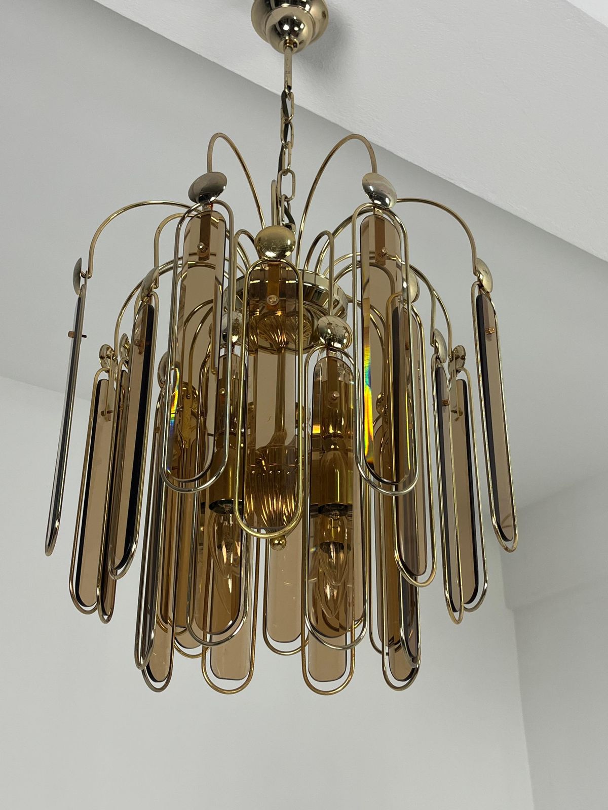 photo furniture Set Of 2 Murano Glass Chandeliers Amber 6 Lights, 1960s
