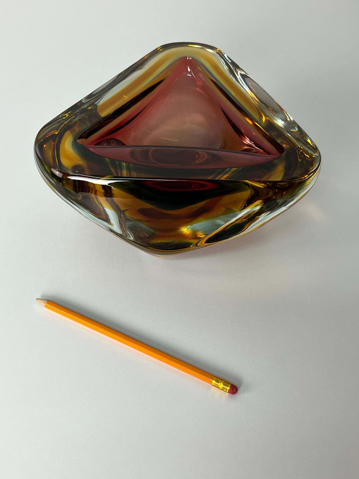 Large Mid Century Murano Glass Ashtray Amber, 1960s photo vinterior