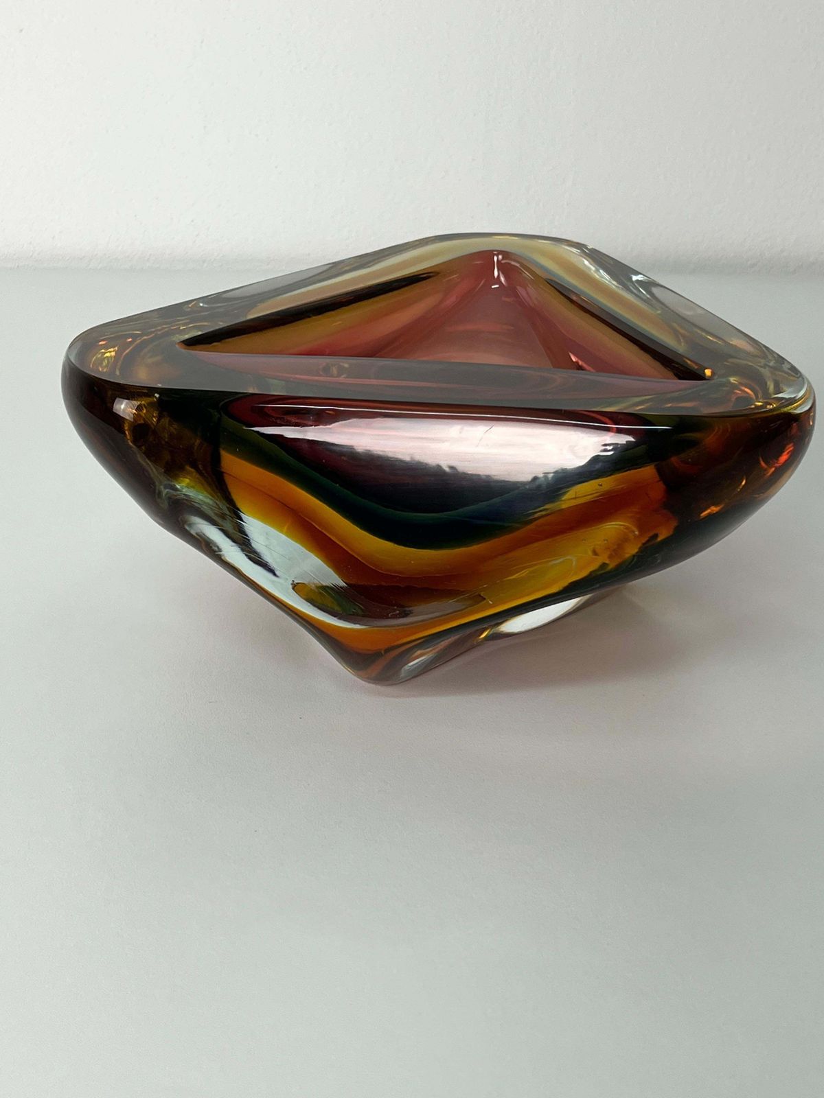 771.0 Large Mid Century Murano Glass Ashtray Amber, 1960s photo