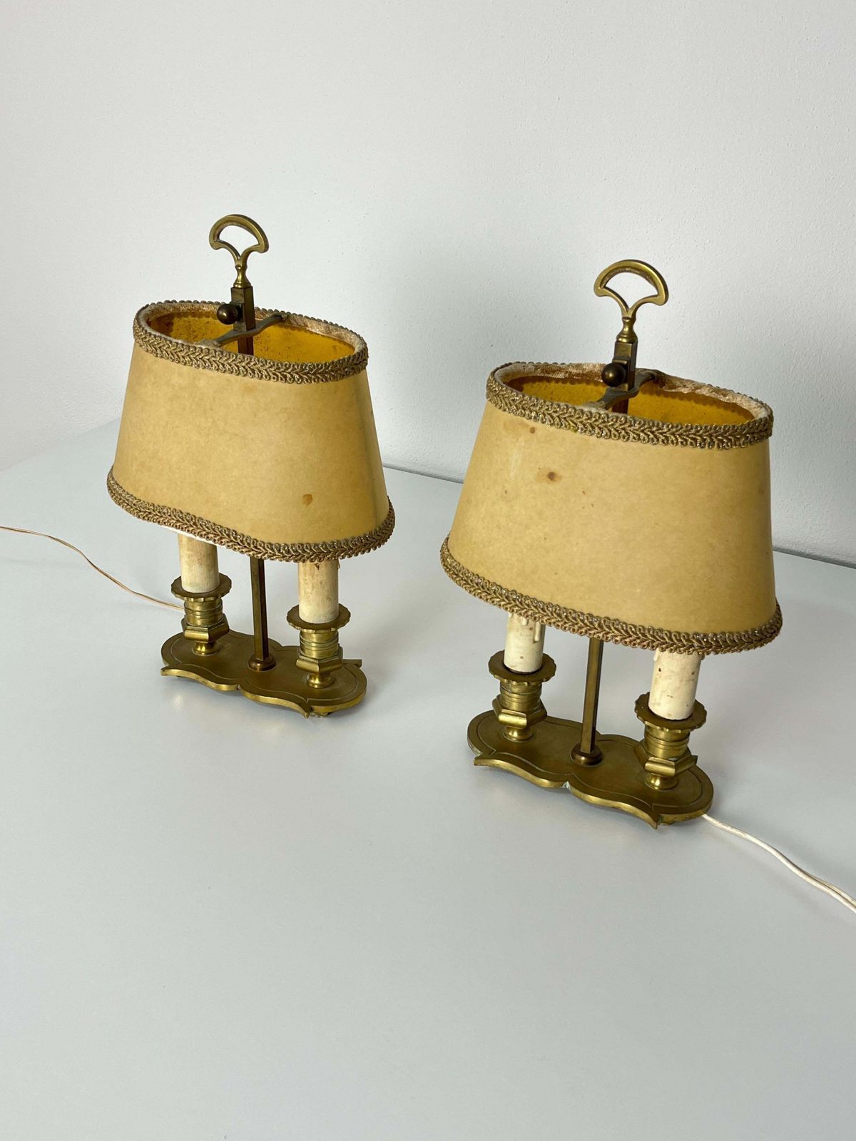 Set Of 2 Mid Century French 2 Light Bedside Lamps, 1950s photo for sale