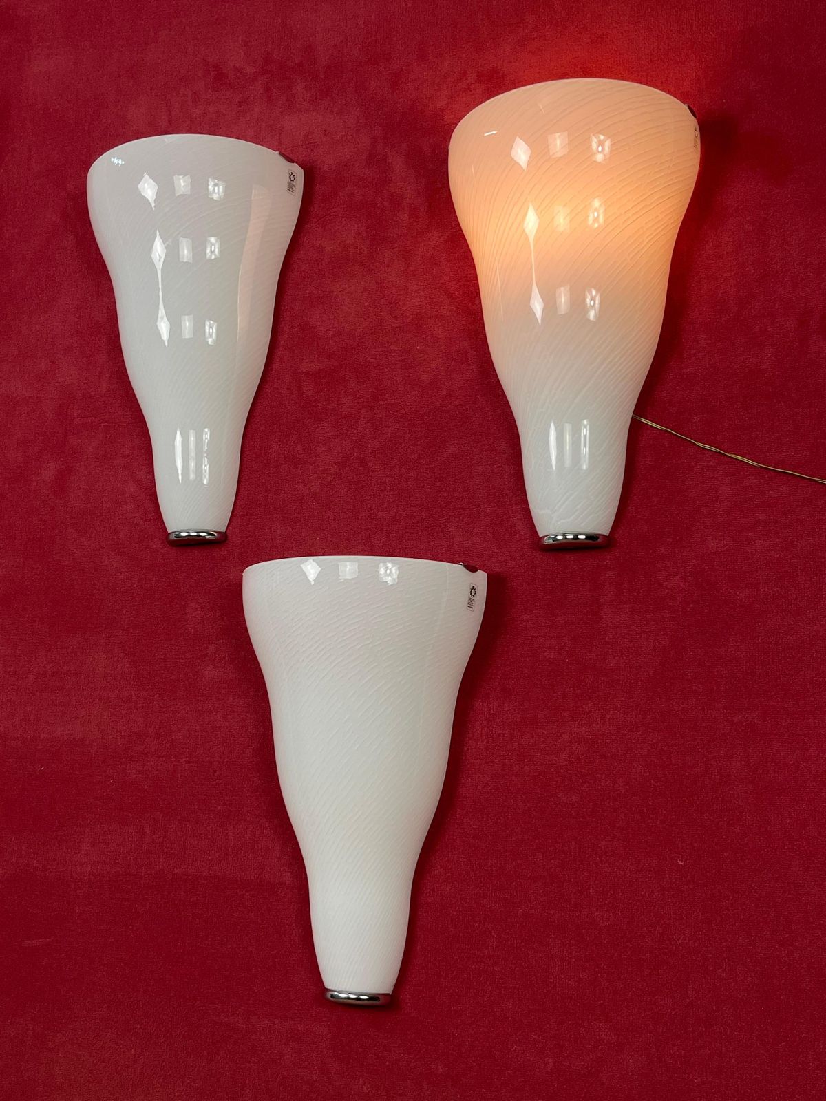 Set Of 3 Large Murano Glass Wall Lamps Leucos, 1980s photo furniture