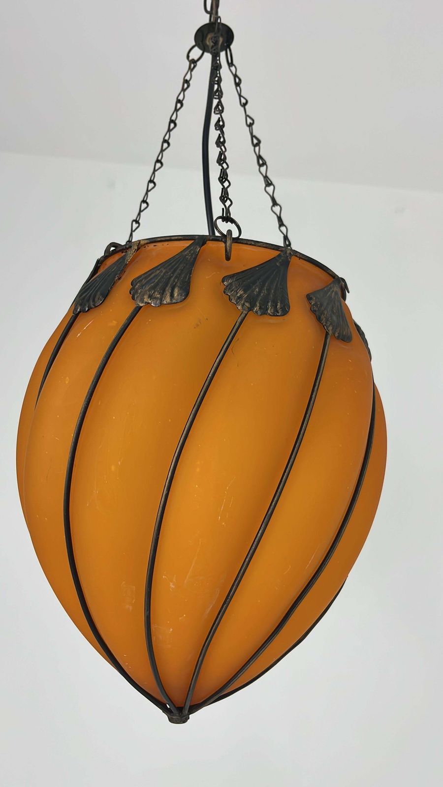 Set Of 2 Orange Murano Glass Pendant Lamps, 1980s photo for sale
