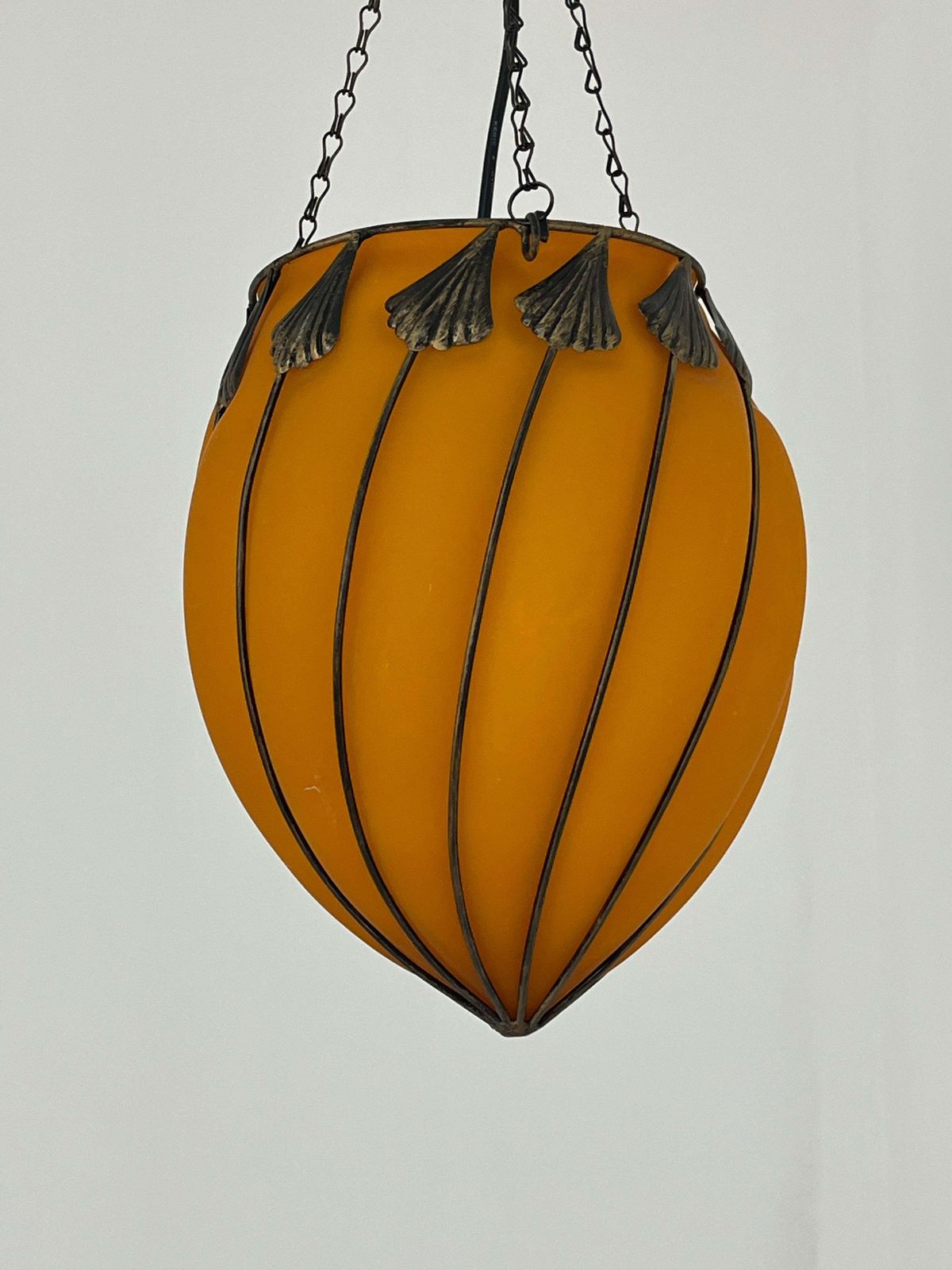 Set Of 2 Orange Murano Glass Pendant Lamps, 1980s photo vintage