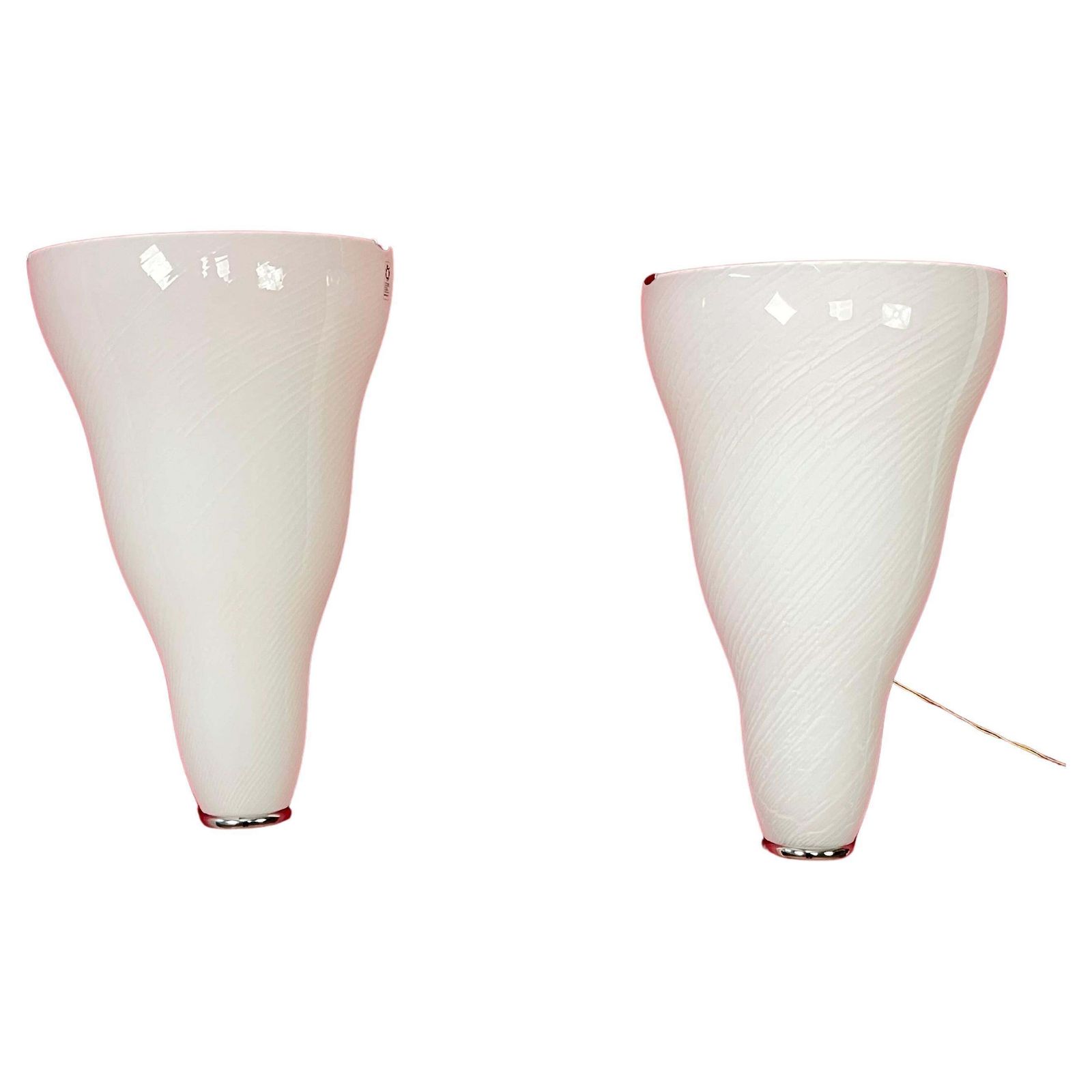 Set Of 2 Large Murano Glass Wall Lamps Leucos, 1980s