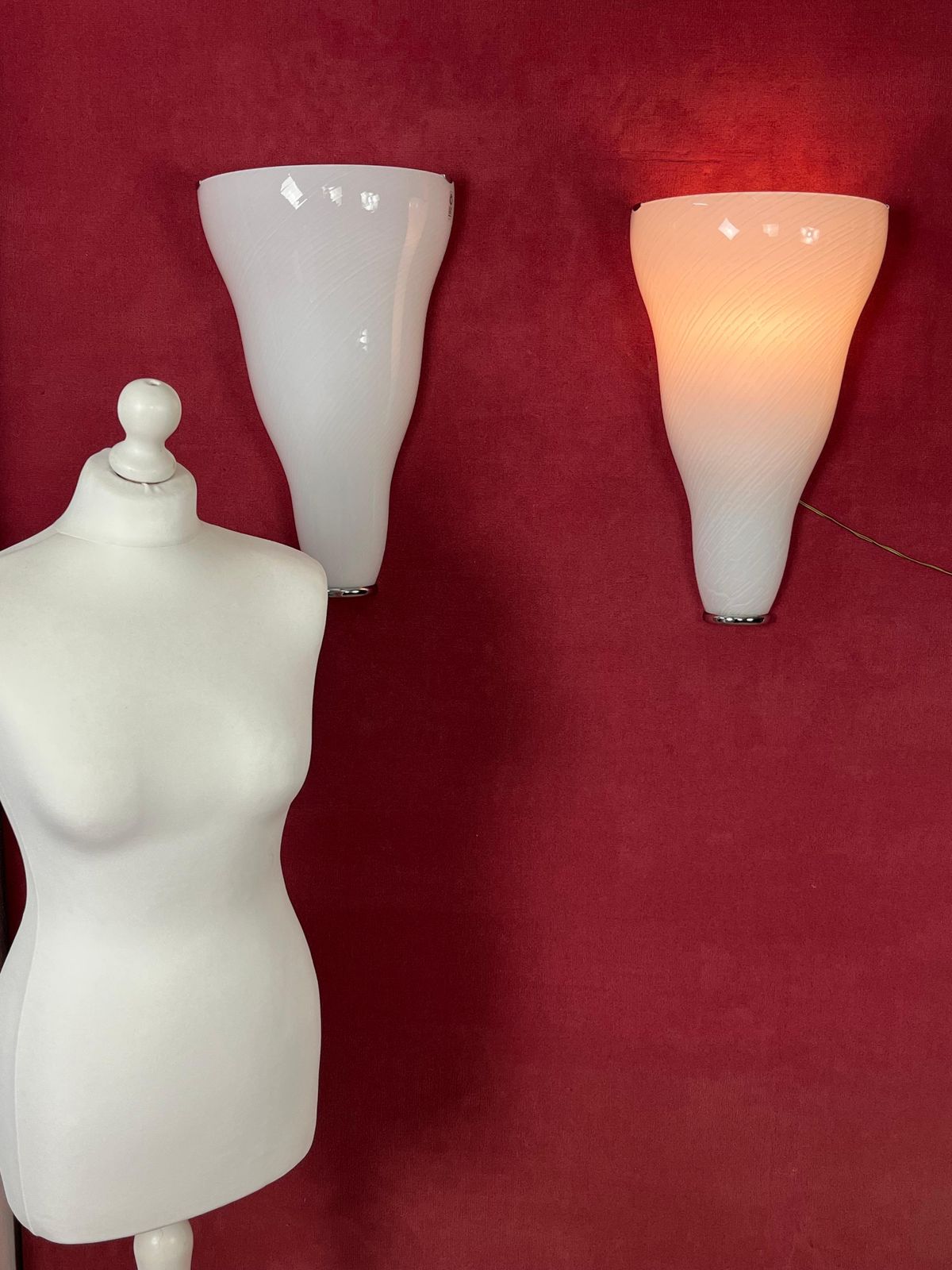 Set Of 2 Large Murano Glass Wall Lamps Leucos, 1980s photo vintage