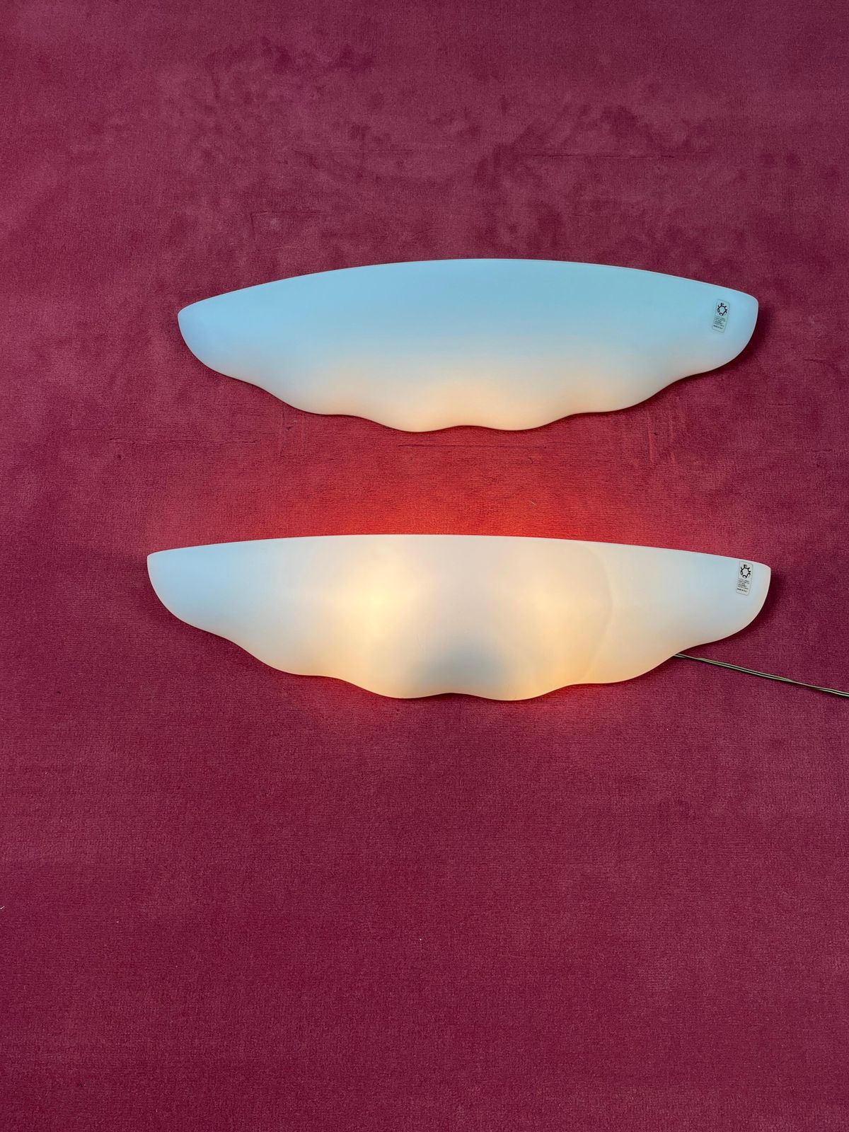 Set Of 2 Large Leucos Wall Lamps In Opaline Blown Murano Glass, 1980s photo furniture
