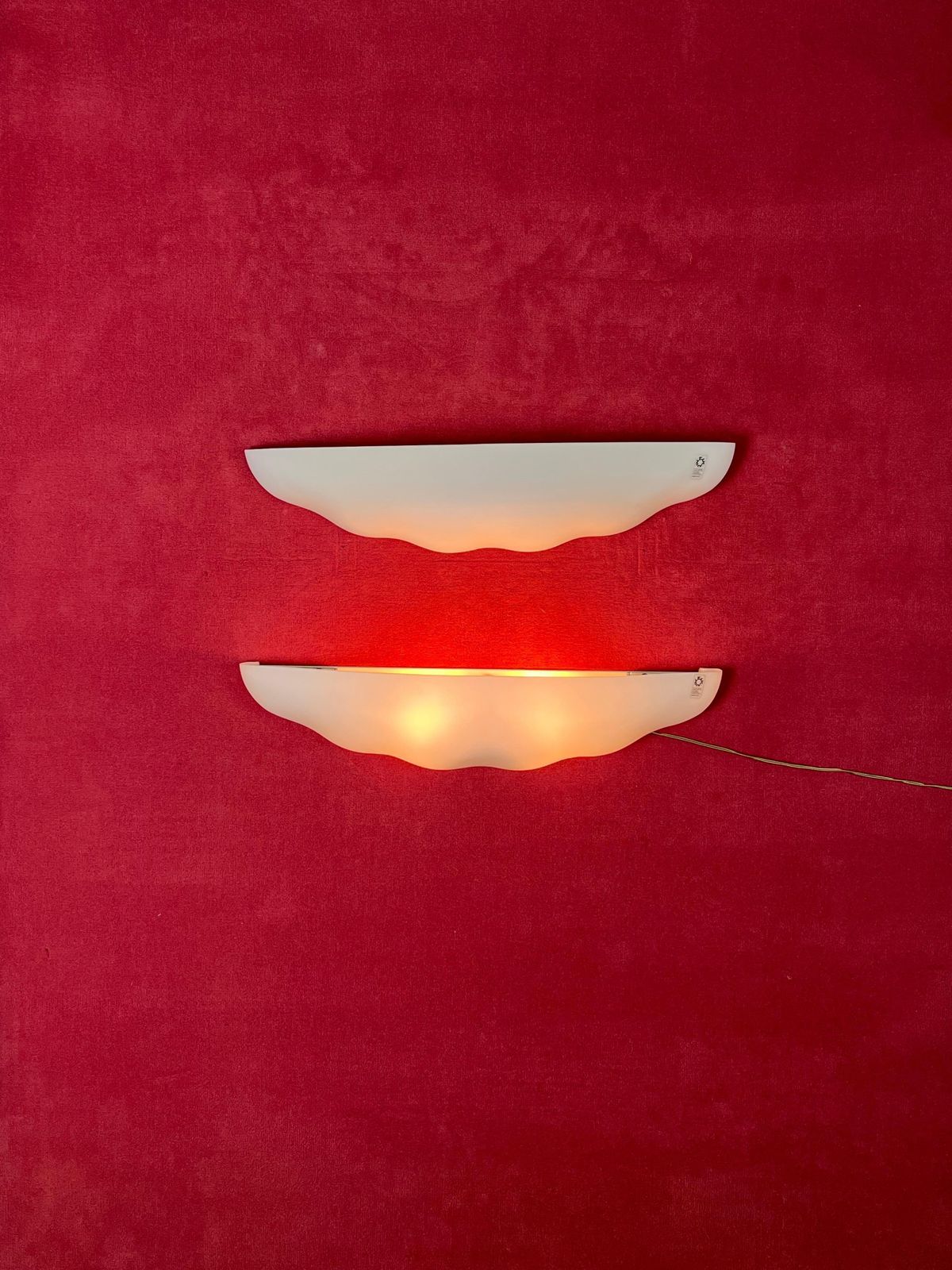 Set Of 2 Large Leucos Wall Lamps In Opaline Blown Murano Glass, 1980s photo for sale