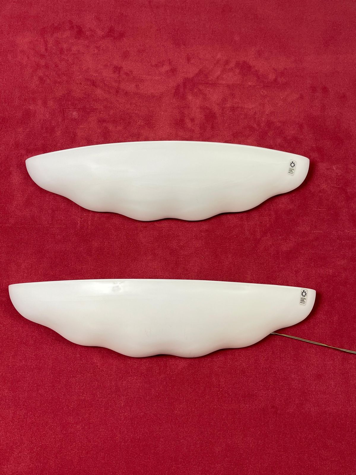 Set Of 2 Large Leucos Wall Lamps In Opaline Blown Murano Glass, 1980s photo vintage
